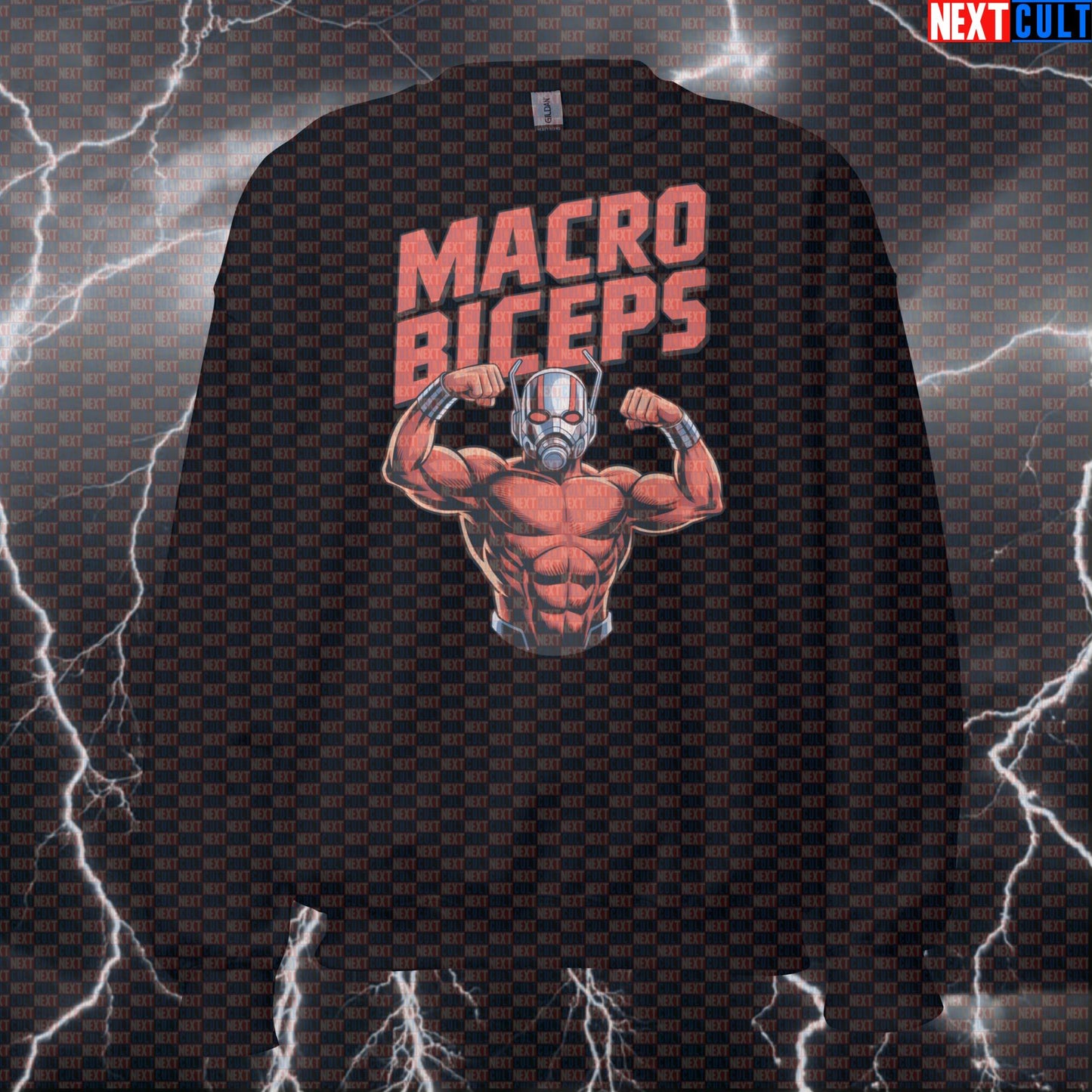 Macro Biceps Ant Man Funny Gym Sweatshirt Crewneck Pump Cover Pullover Sweater for Lifters Gymbros Superhero Fans Sweatshirts Next Cult Brand