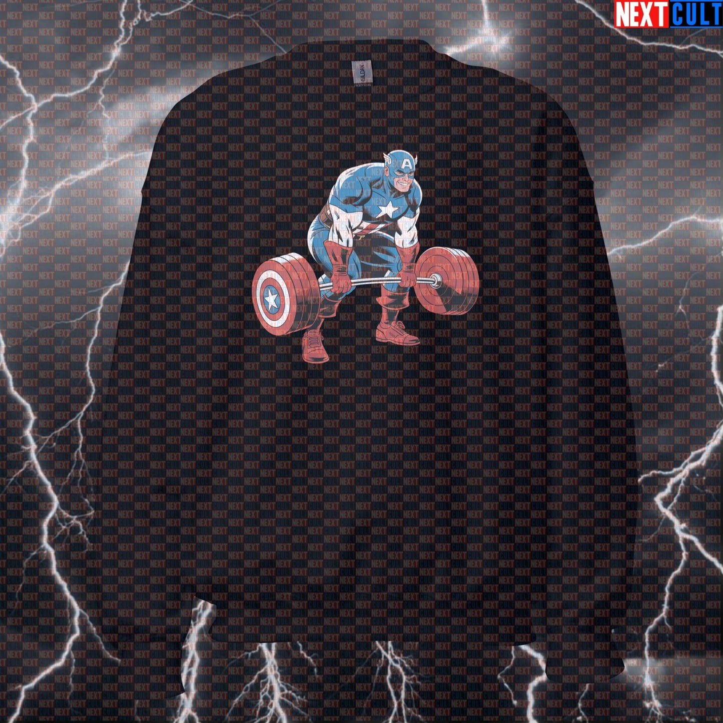 Captain Deadlift Funny Gym Sweatshirt Crewneck Pump Cover Pullover Sweater for Lifters Leg Day Workout Top Avengers Bodybuilding Captain America Films Fitness Gym Leg Day Powerlifting Pump Cover Superheroes Workout Next Cult Brand