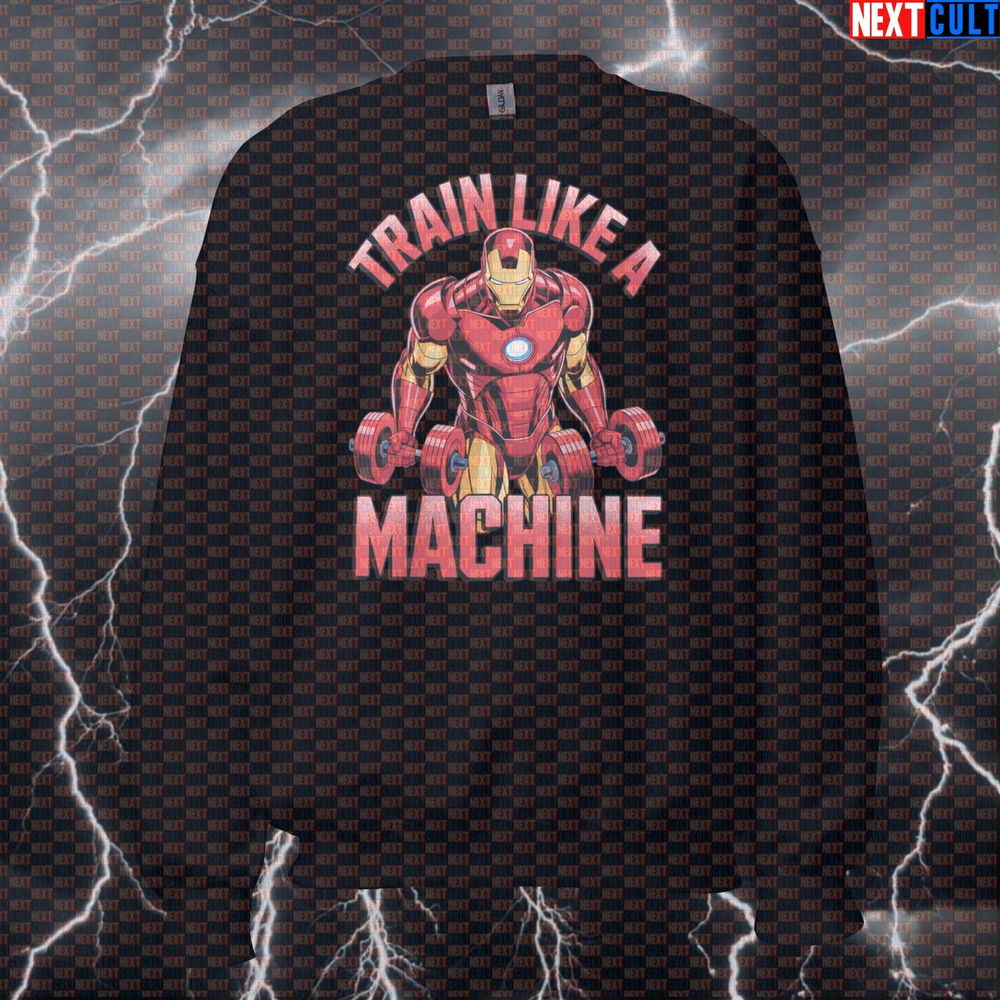 Train Like a Machine Funny Gym Sweatshirt Crewneck Pump Cover Pullover Sweater for Lifters Iron Man Fans Sweatshirts Next Cult Brand