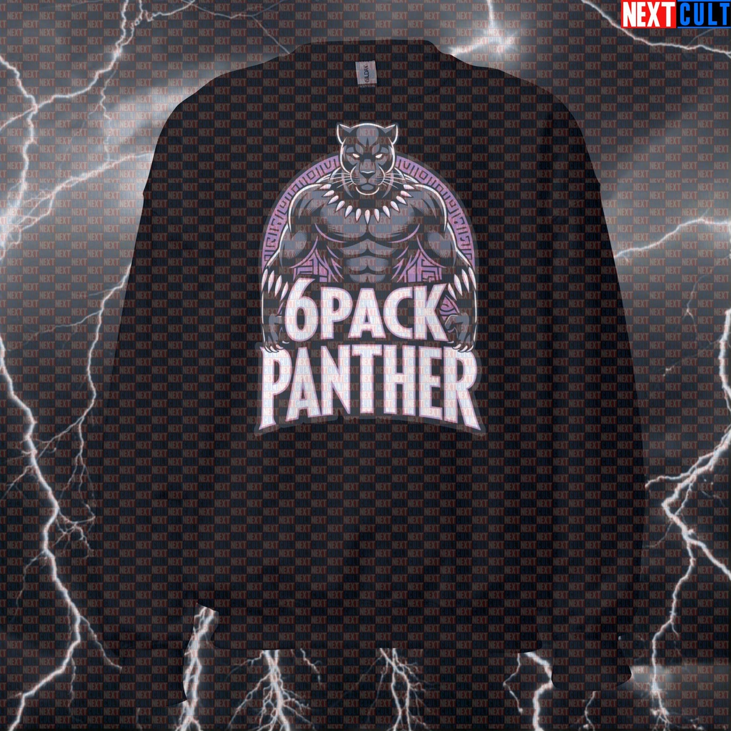 Six Pack Panther Gym Hero Funny Gym Sweatshirt Crewneck Pullover Pump Cover Workout Sweatshirt for Lifters Avengers Black Panther Bodybuilding Films Fitness Gym Pump Cover Superheroes Workout Next Cult Brand
