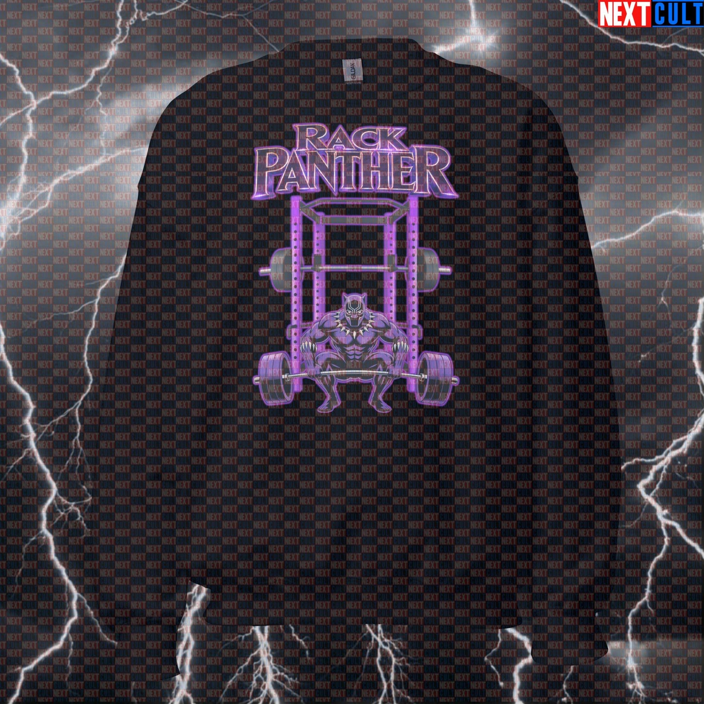Rack Panther Black Panther Funny Gym Sweatshirt Workout Sweatshirt Squat Rack Bodybuilding Powerlifting Fitness Meme Avengers Black Panther Bodybuilding Films Fitness Gym Powerlifting Pump Cover Superheroes Workout Next Cult Brand
