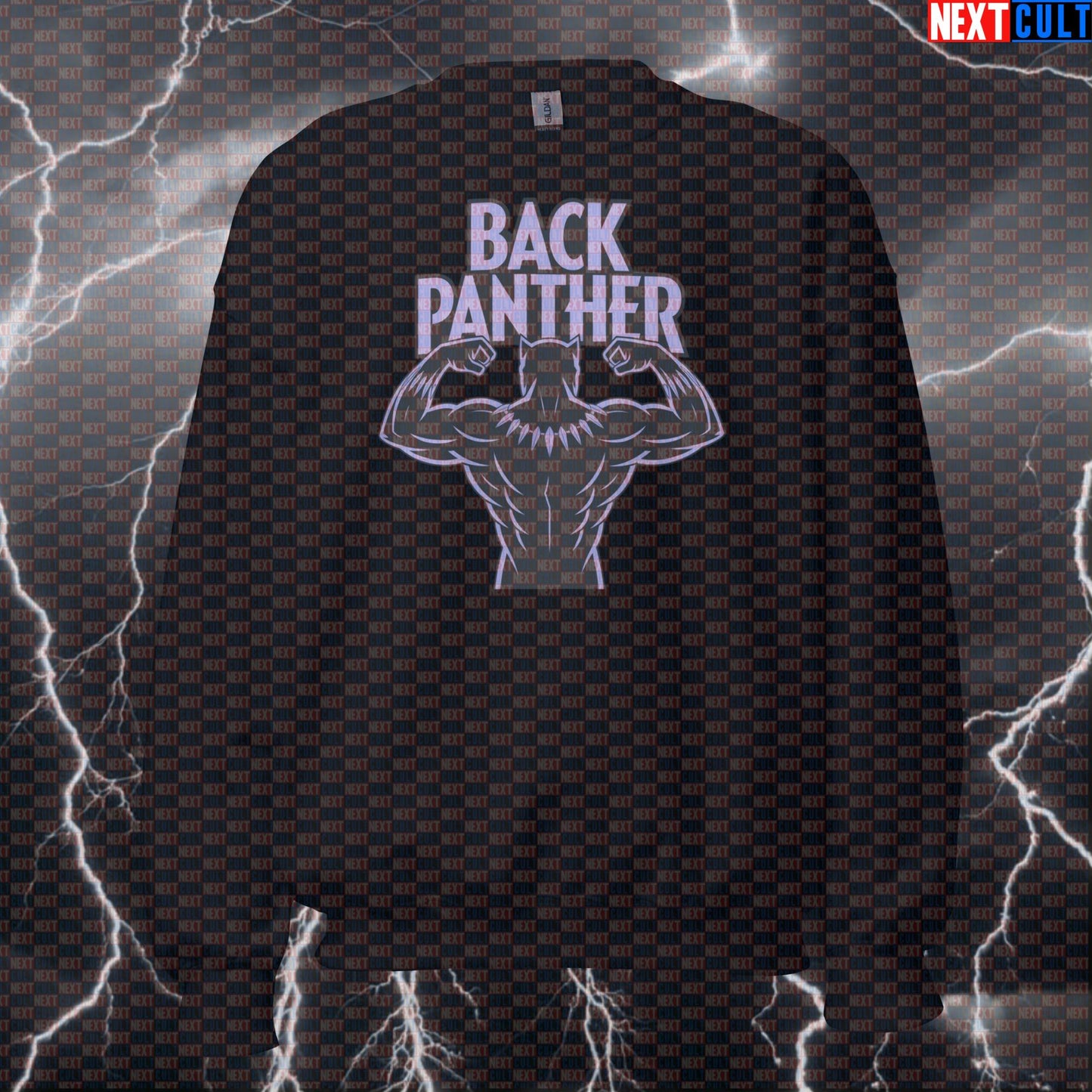 Black Panther Big Back Gym Sweatshirt Funny Workout Pump Cover Crewneck Pullover Jumper Gym Top for Lifters Avengers Black Panther Bodybuilding Films Fitness Gym Pump Cover Superheroes Workout Next Cult Brand