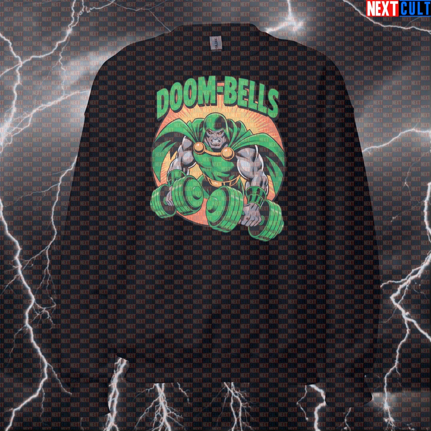 Doom Bells Funny Gym Sweatshirt Pump Cover Crewneck Pullover Workout Sweatshirt Doctor Doom Dumbbells Meme Sweater Sweatshirts Next Cult Brand