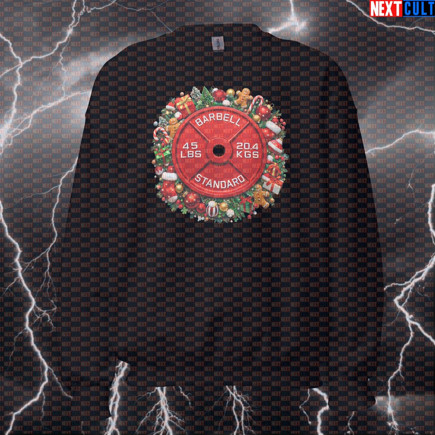Christmas & Weights 45LB Plate Funny Gym Sweatshirt Holiday Barbell Workout Christmas Fitness Top Sweatshirts Next Cult Brand
