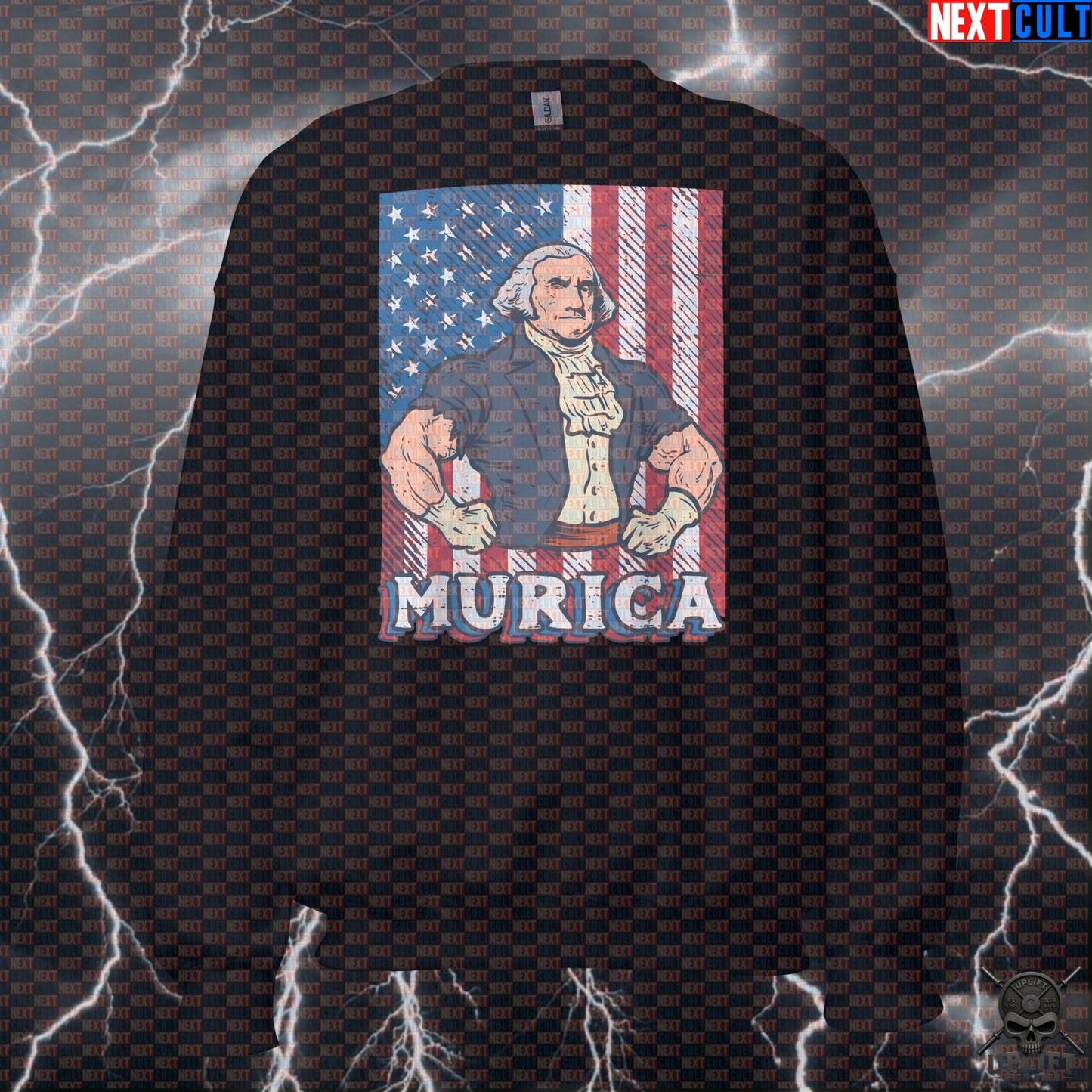Murica Sweatshirt George Washington Patriotic Crewneck for Gym Fans and USA Lifters Next Cult Brand