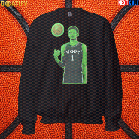 Basketball Sweatshirt Alien Wemby Sci-Fi Graphic for Spurs Fans, Winter Games and Gifts Black Sweatshirts Next Cult Brand