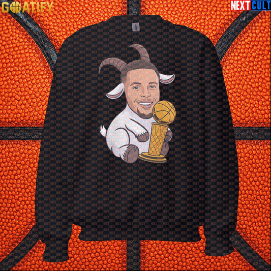 Basketball Sweatshirt Stephen Curry GOAT Champion Crewneck for Warriors Fans & NBA Gifts Black Sweatshirts Next Cult Brand