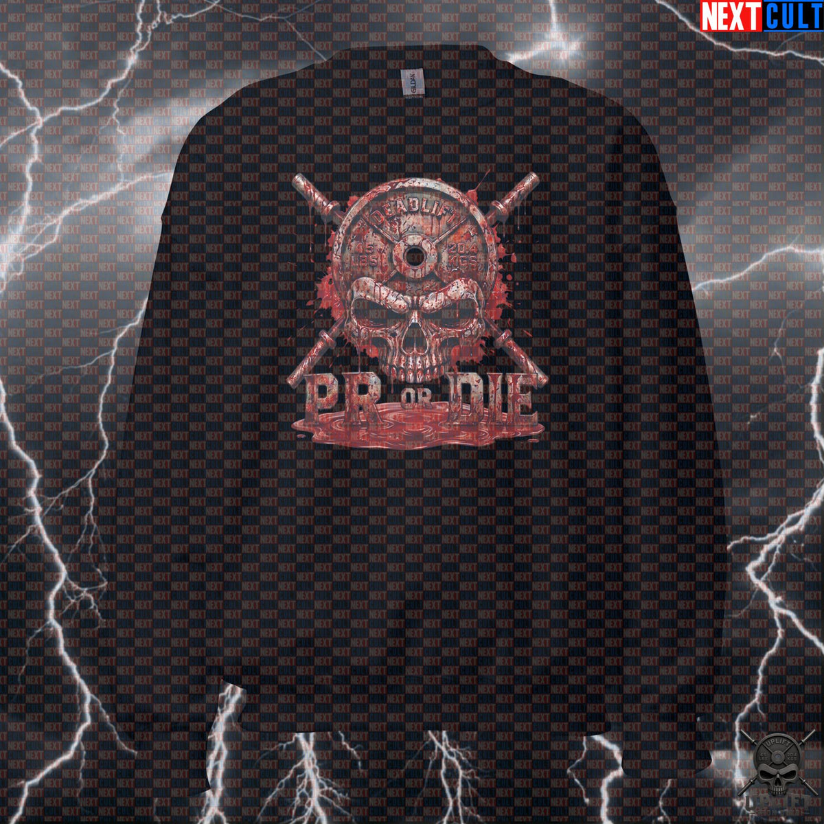 Deadlift Sweatshirt PR or Die Skull Graphic for Lifters, Hardcore Halloween Gym Gift Sweatshirts Next Cult Brand