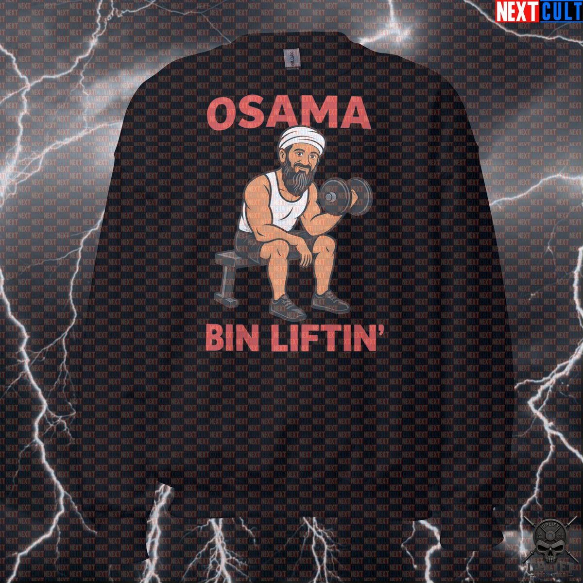 Funny Gym Sweatshirt – Osama Bin Liftin Parody Crewneck for Lifters, Bodybuilders & Gym Bros Sweatshirts Next Cult Brand