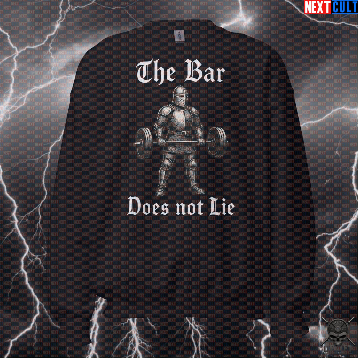 Gym Sweatshirt The Bar Does Not Lie Medieval Knight Crewneck for Strength Lifters Sweatshirts Next Cult Brand
