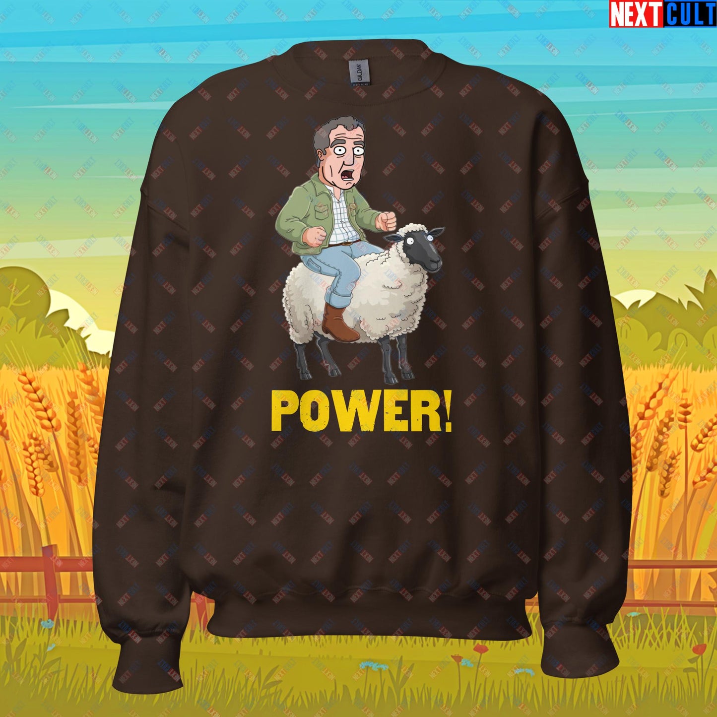 Power Sheep Jeremy Clarkson's Farm Diddly Squat Grand Tour Top Gear Funny Meme Cartoon Unisex Sweatshirt Dark Chocolate Sweatshirts Clarkson's Farm Grand Tour Jeremy Clarkson Top Gear TV Shows Next Cult Brand