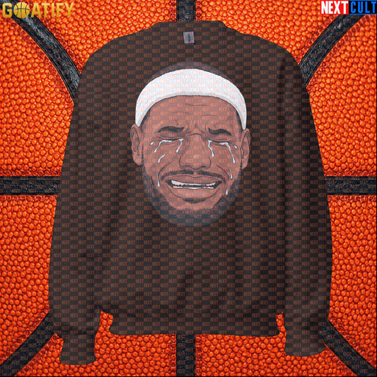 Crying LeBron Meme Sweatshirt – Funny NBA Basketball Crewneck Game Day Gift for Fans Dark Chocolate Sweatshirts Next Cult Brand