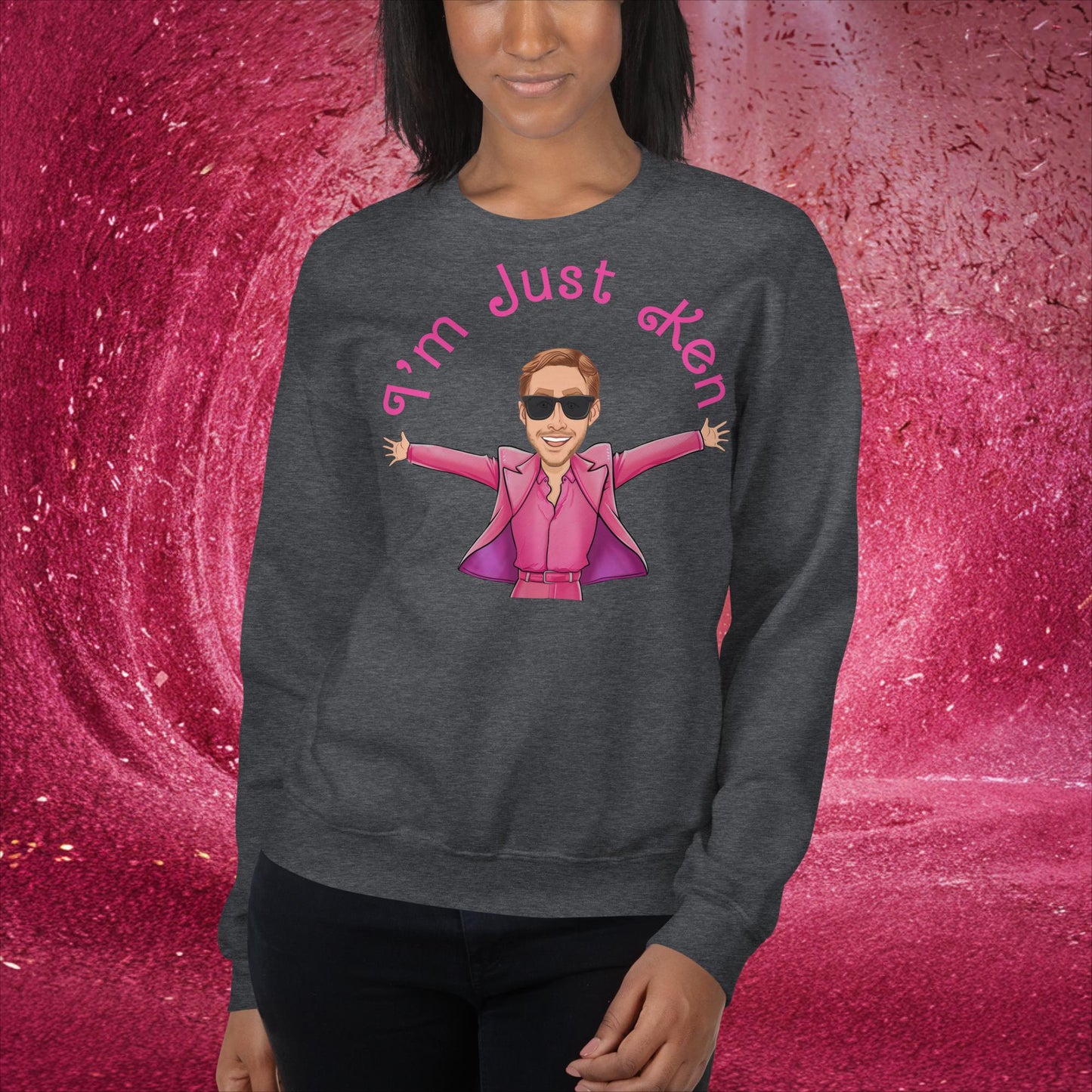 Ken Barbie Ryan Gosling I'm Just Ken Unisex Sweatshirt Dark Heather Sweatshirts Barbie Celebrities Ken Movies Ryan Gosling Next Cult Brand