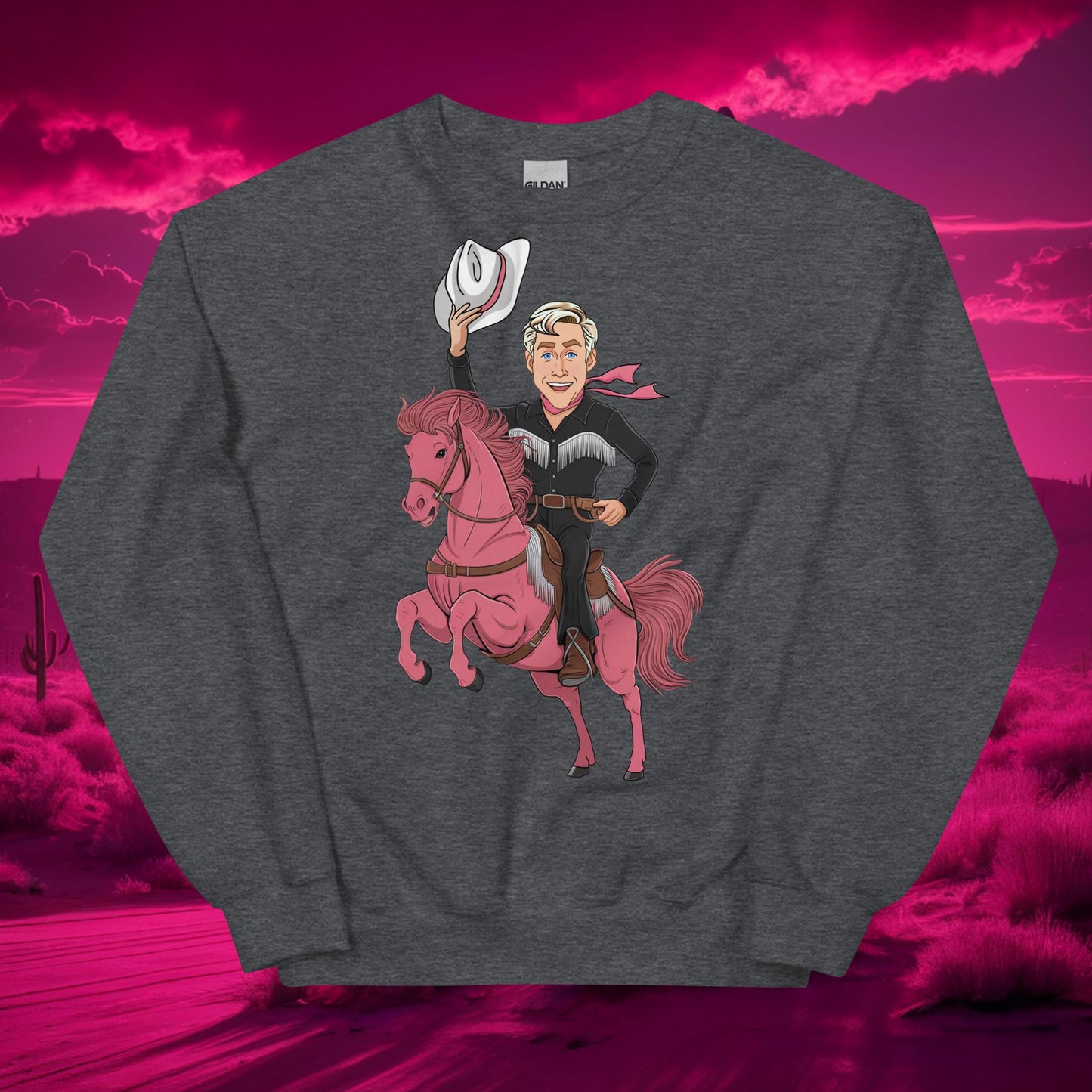 Ryan Gosling Ken Cowboy Horse Barbie Movie Patriarchy Unisex Sweatshirt Dark Heather Hoodies Barbie Celebrities Ken Movies Ryan Gosling Next Cult Brand