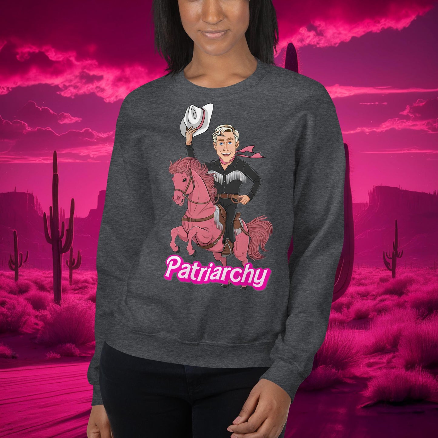 Ken Barbie Movie When I found out the patriarchy wasn't just about horses, I lost interest Unisex Sweatshirt Dark Heather Sweatshirts Barbie Celebrities Ken Movies Ryan Gosling Next Cult Brand