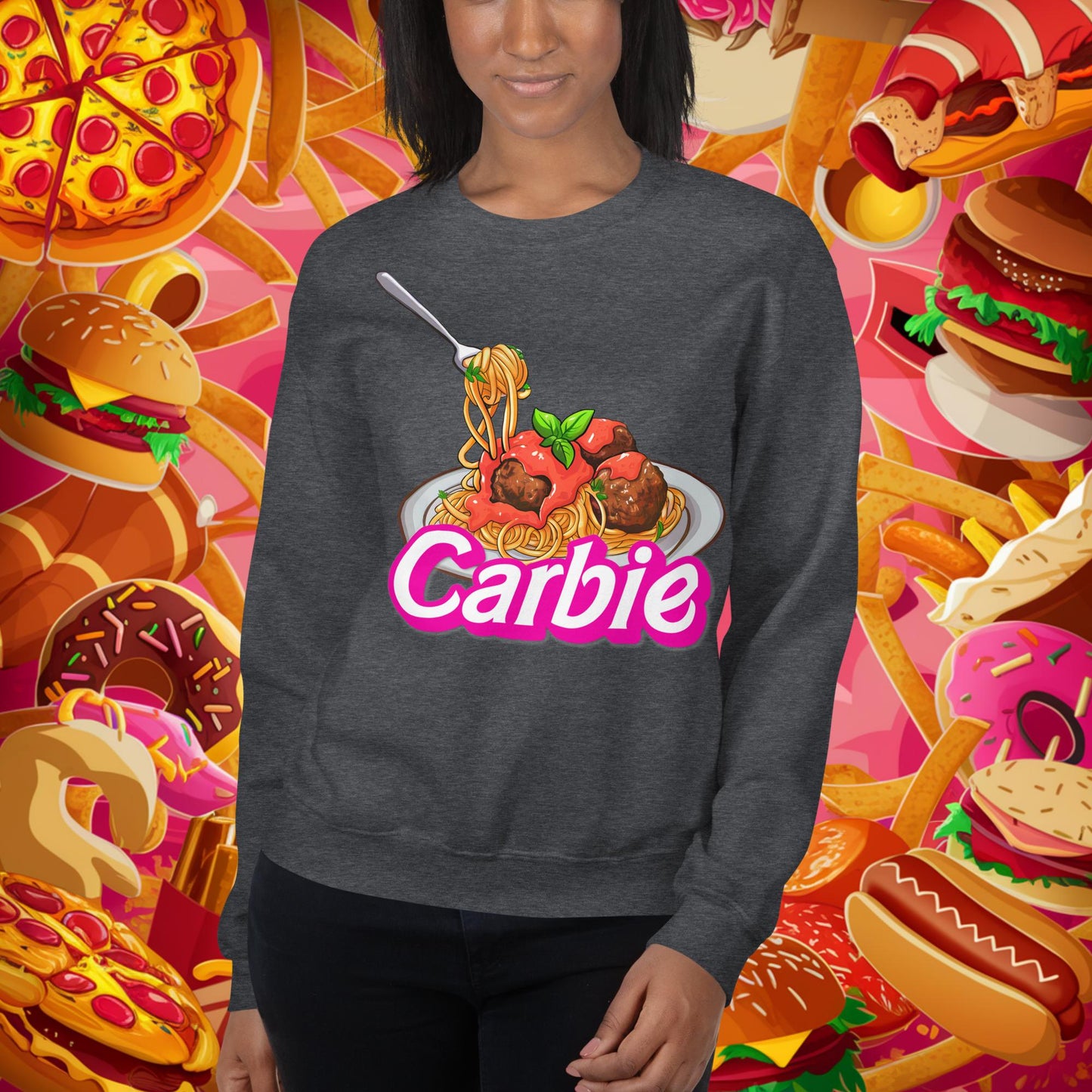 Carbie Barbie I Love Pasta I Love Carbs Unisex Sweatshirt Dark Heather Sweatshirts Barbie Carbie Ken Movies Next Cult Brand