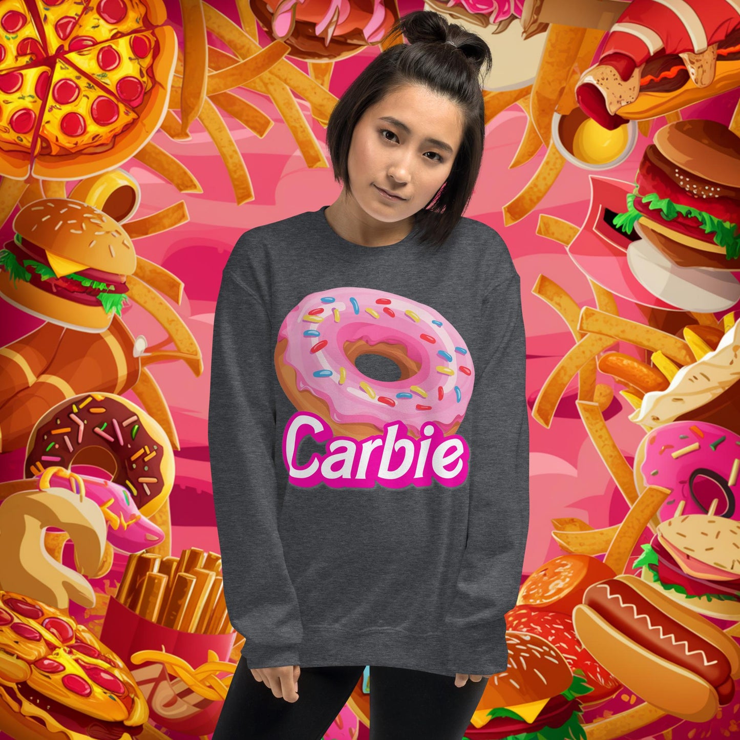 Carbie Barbie I Love Carbs I Love Donuts Unisex Sweatshirt Dark Heather Sweatshirts Barbie Carbie Donuts Fast Food Ken Movies Next Cult Brand