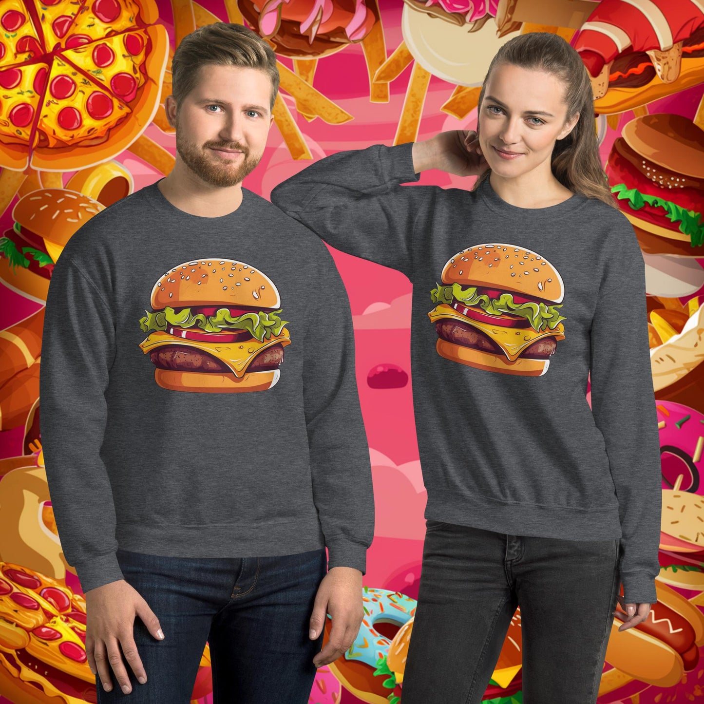 Cheeseburger I Love Burgers Unisex Sweatshirt Dark Heather Sweatshirts Burgers Fast Food Next Cult Brand