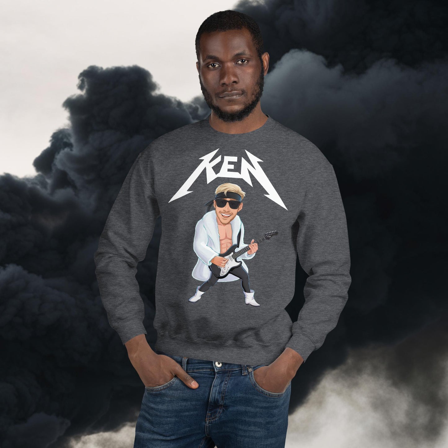 Rockstar Ken Barbie Movie Ryan Gosling Unisex Sweatshirt Dark Heather Sweatshirts Barbie Celebrities Ken Movies Ryan Gosling Next Cult Brand