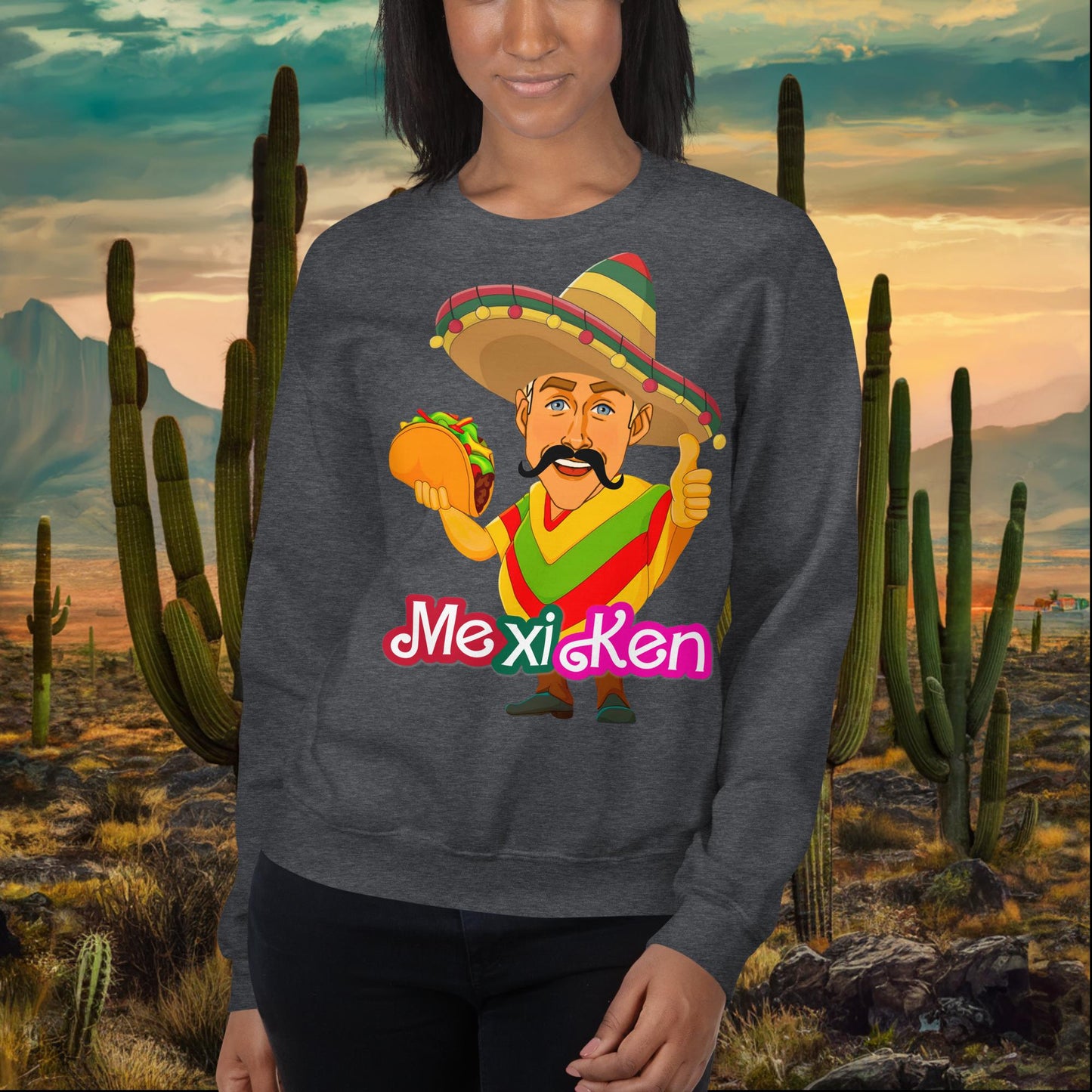 MexiKen Ken Barbie Movie Ryan Gosling Mexican Unisex Sweatshirt Dark Heather Sweatshirts Barbie Celebrities Ken Mexico Movies Ryan Gosling Next Cult Brand