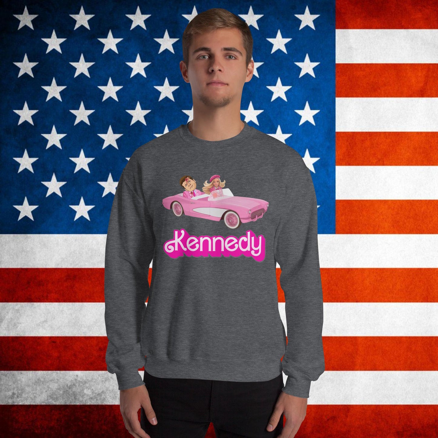 Kennedy JFK Conspiracy Ken Barbie Movie Unisex Sweatshirt Dark Heather Sweatshirts Barbie Conspiracy Theories Democrats JFK Ken Politics Next Cult Brand