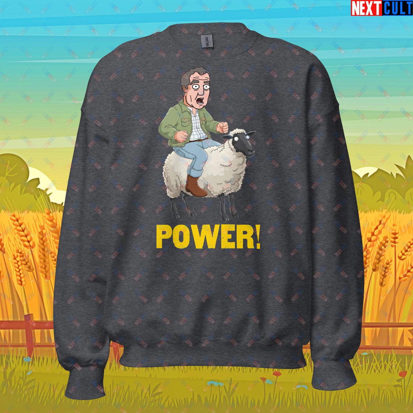 Power Sheep Jeremy Clarkson's Farm Diddly Squat Grand Tour Top Gear Funny Meme Cartoon Unisex Sweatshirt Dark Heather Sweatshirts Clarkson's Farm Grand Tour Jeremy Clarkson Top Gear TV Shows Next Cult Brand