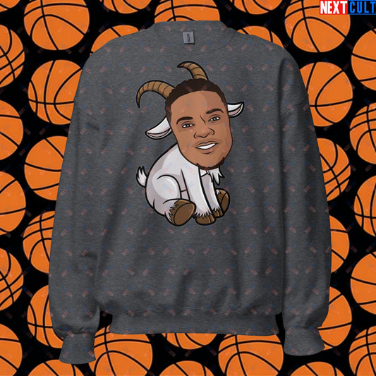 Russell Westbrook G.O.A.T. Sweatshirt - Funny Basketball Meme Jumper - Greatest of All Time Pullover for Basketball Fans - Perfect Gift for Westbrook Fans Unisex Sweatshirt Dark Heather Sweatshirts Basketball Denver Nuggets G.O.A.T. NBA Oklahoma City Thunder Russell Westbrook Next Cult Brand