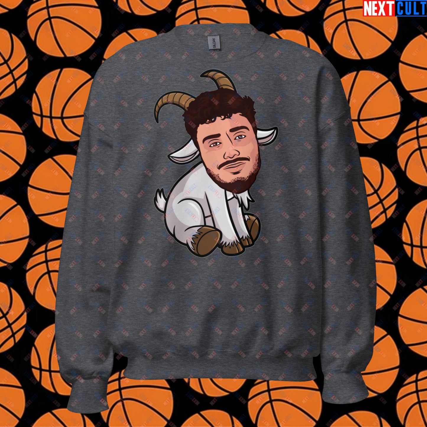 Alperen Sengun G.O.A.T. Sweatshirt - Funny Houston Rockets Basketball Jumper - Turkey’s Greatest of All Time Meme Pullover - Perfect Gift for Rockets Fans Unisex Sweatshirt Dark Heather Sweatshirts Alperen Sengun Basketball G.O.A.T. Houston Rockets NBA Next Cult Brand
