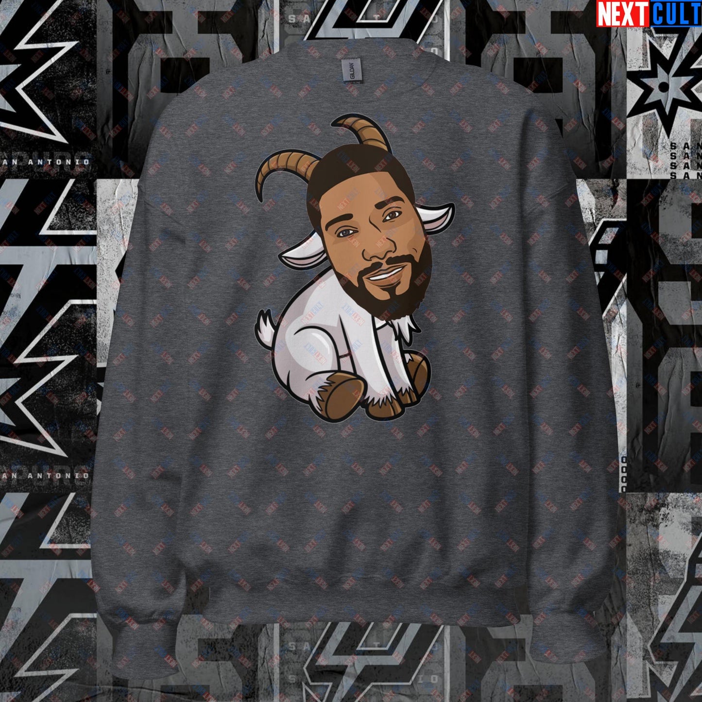 Tim Duncan G.O.A.T. Sweatshirt - San Antonio Spurs Basketball Meme Jumper - Greatest of All Time Funny Cartoon Pullover for Spurs Fans - Perfect Gift for Basketball Lovers Unisex Sweatshirt Dark Heather Sweatshirts Basketball G.O.A.T. NBA San Antonio Spurs Tim Duncan Next Cult Brand