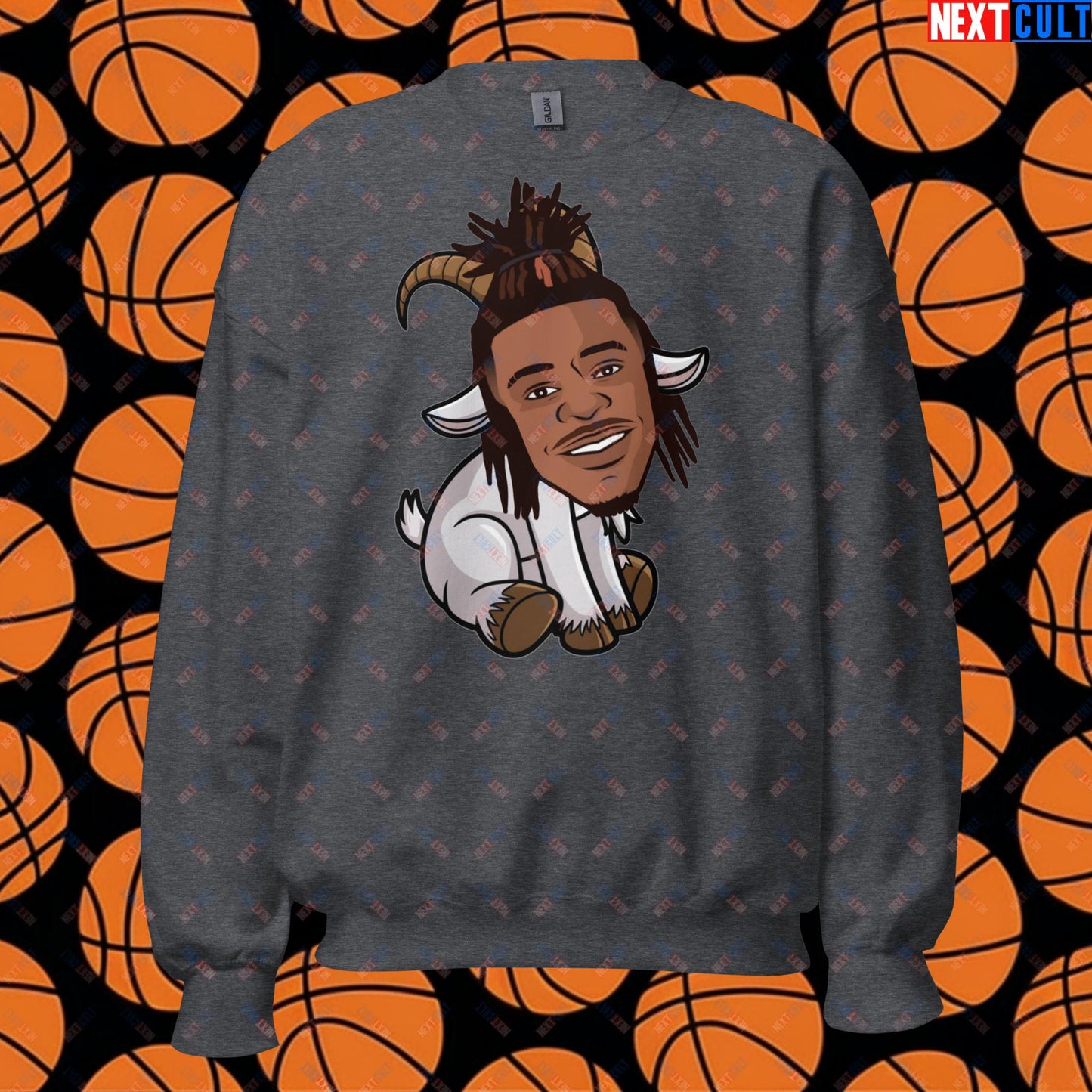 Ja Morant G.O.A.T. Sweatshirt - Funny Basketball Meme Jumper - Memphis Grizzlies GOAT Cartoon Design Pullover - Perfect Gift for Basketball Fans Unisex Sweatshirt Dark Heather Sweatshirts Basketball G.O.A.T. Ja Morant Memphis Grizzlies NBA Next Cult Brand