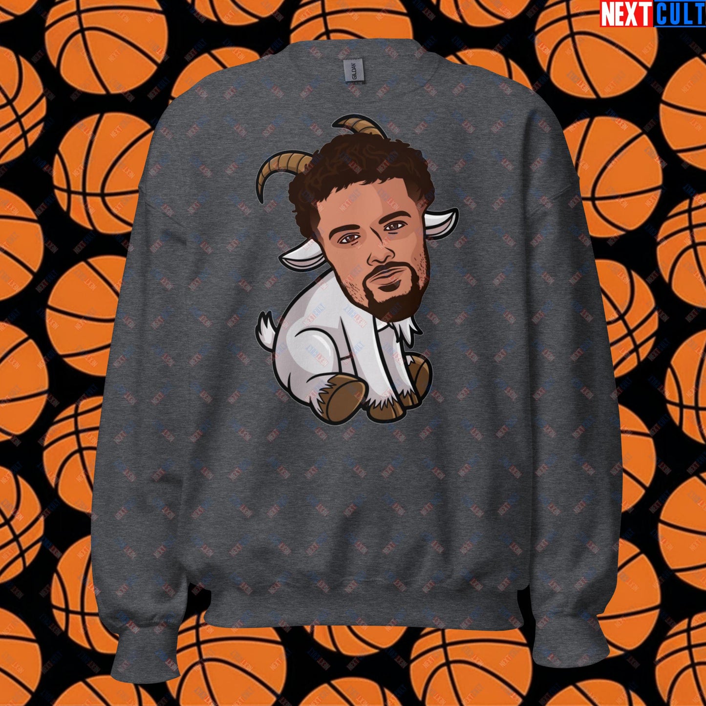 Trae Young G.O.A.T. Sweatshirt - Funny Atlanta Hawks Basketball Meme Jumper - Greatest of All Time Pullover for Basketball Fans - Perfect Gift for Trae Young Fans Unisex Sweatshirt Dark Heather Sweatshirts Atlanta Hawks Basketball G.O.A.T. NBA Trae Young Next Cult Brand