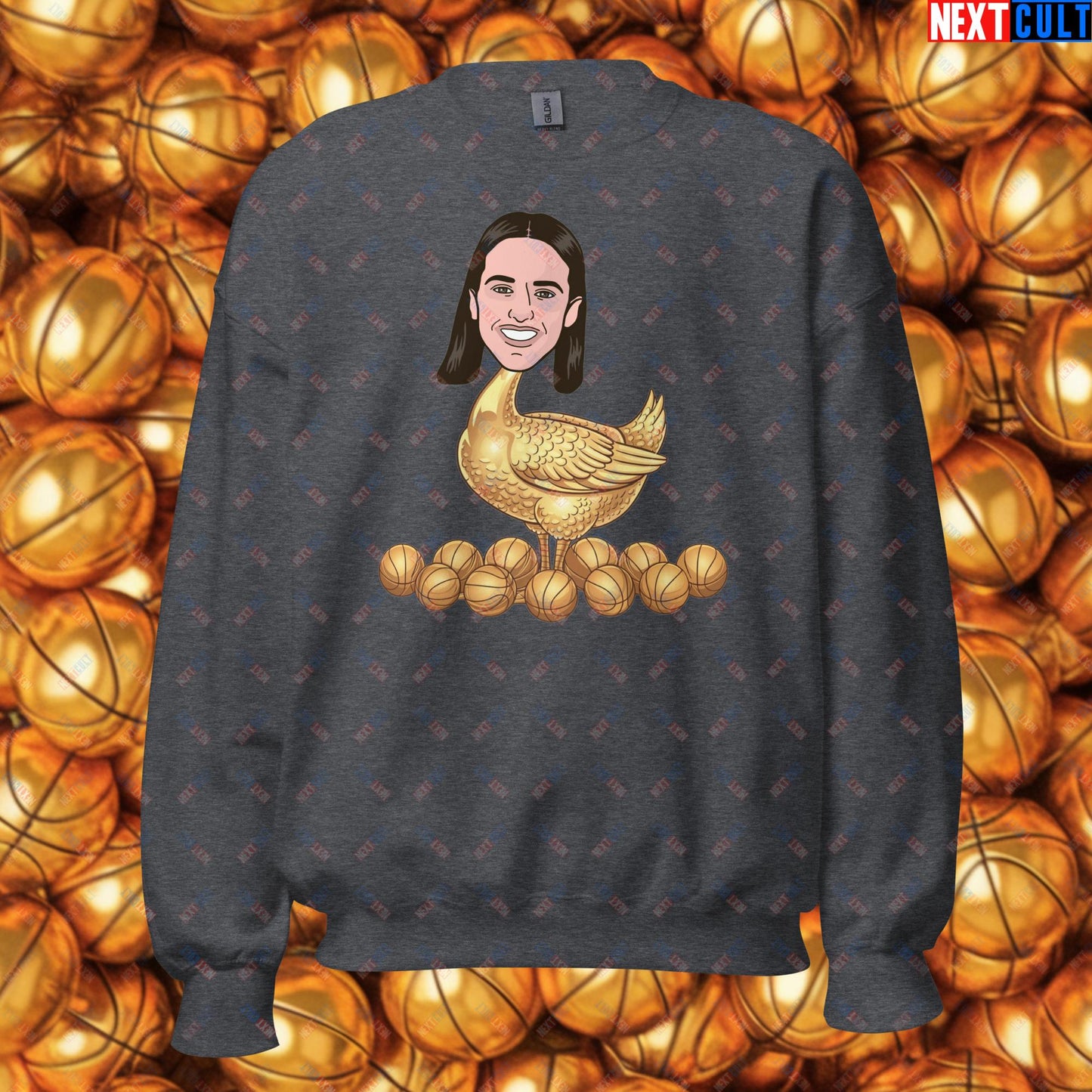 Caitlin Clark Golden Goose Sweatshirt - Funny WNBA Indiana Fever Basketball Meme Jumper - Golden Basketball Laying Goose Design for Fans - Perfect Gift for Basketball Lovers Unisex Sweatshirt Dark Heather Sweatshirts Basketball Caitlin Clark Indiana Fever WNBA Next Cult Brand