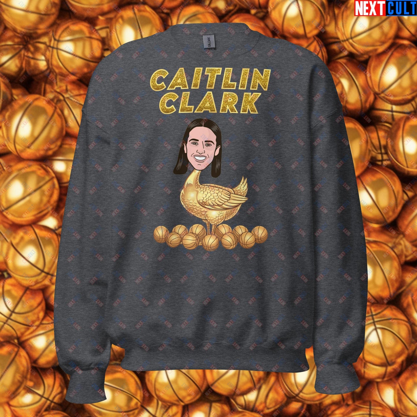 Caitlin Clark Golden Goose Sweatshirt - Women's Basketball Meme Jumper - Indiana Fever & WNBA Fan Gift - Funny Cartoon Pullover for Basketball Lovers Unisex Sweatshirt Dark Heather Sweatshirts Basketball Caitlin Clark Indiana Fever WNBA Next Cult Brand