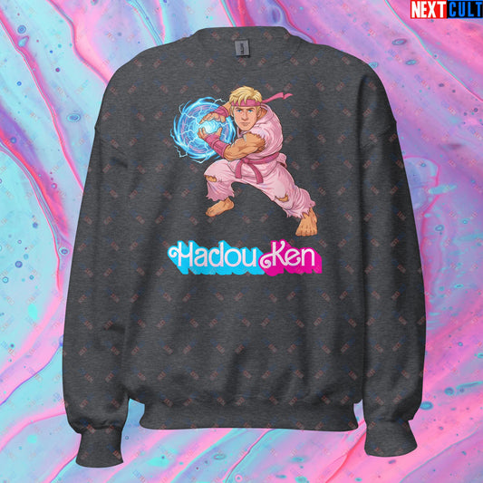 Hadouken Ken Barbie Ryan Gosling Street Fighter Funny Unisex Sweatshirt Dark Heather Sweatshirts Next Cult Brand