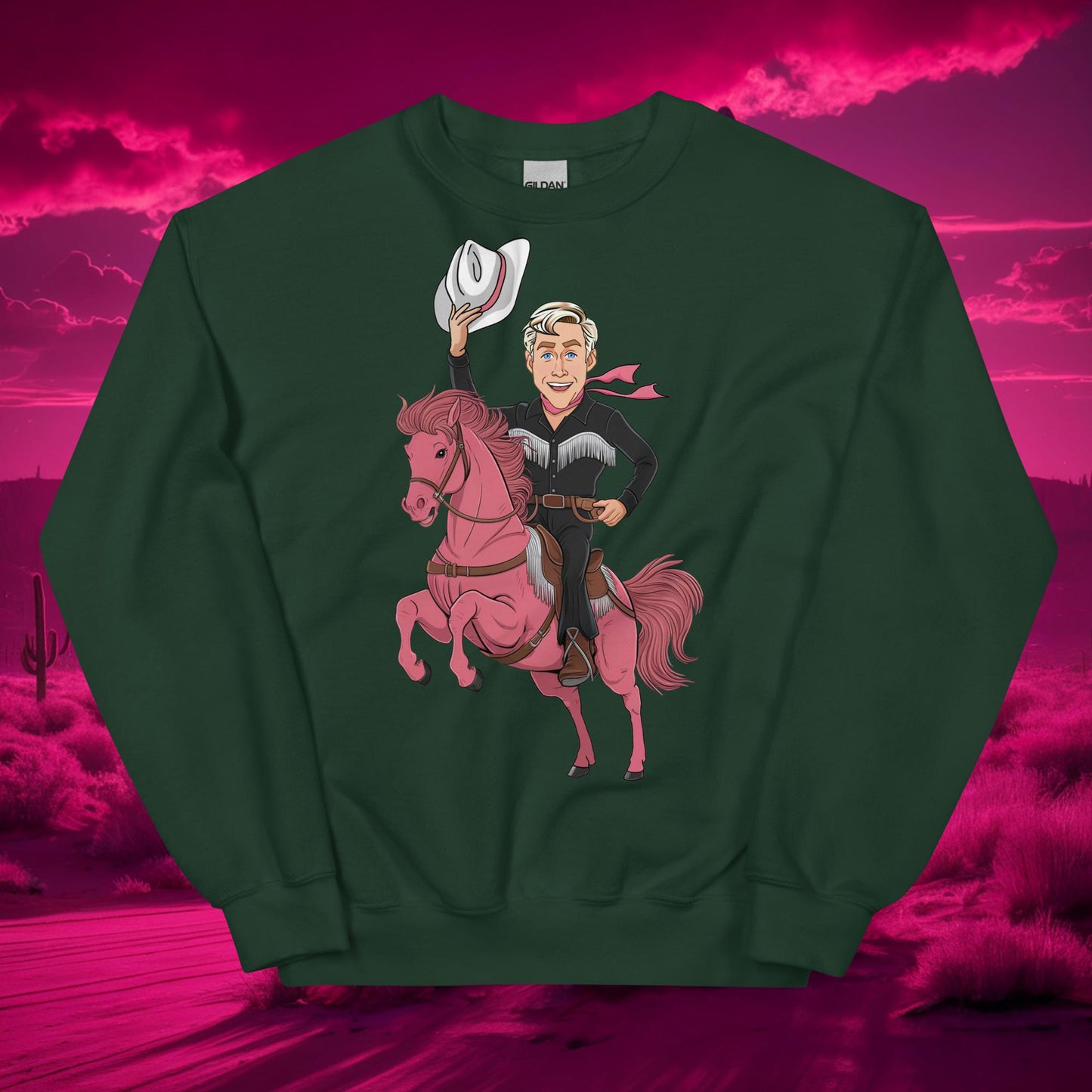 Ryan Gosling Ken Cowboy Horse Barbie Movie Patriarchy Unisex Sweatshirt Forest Green Hoodies Barbie Celebrities Ken Movies Ryan Gosling Next Cult Brand