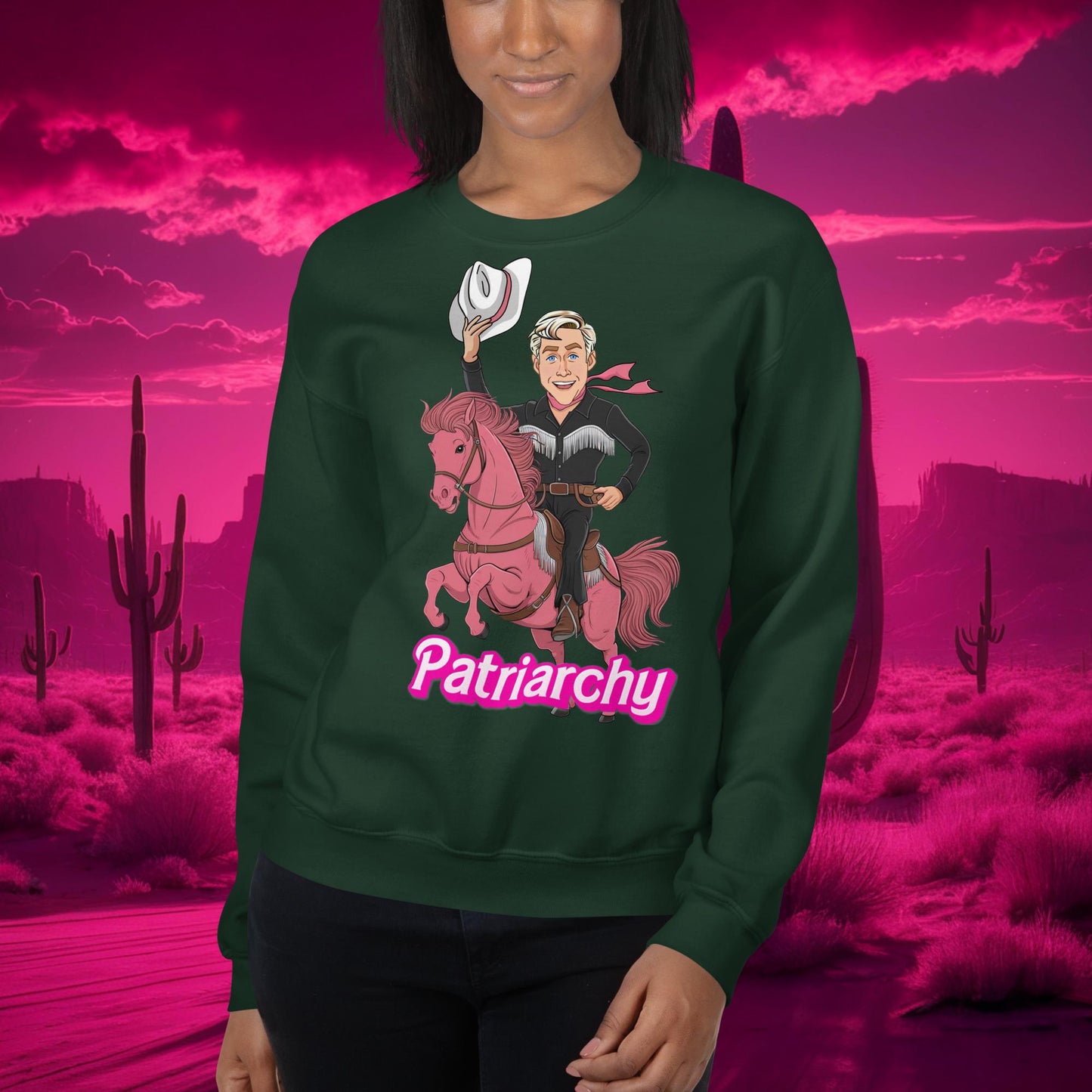 Ken Barbie Movie When I found out the patriarchy wasn't just about horses, I lost interest Unisex Sweatshirt Forest Green Sweatshirts Barbie Celebrities Ken Movies Ryan Gosling Next Cult Brand