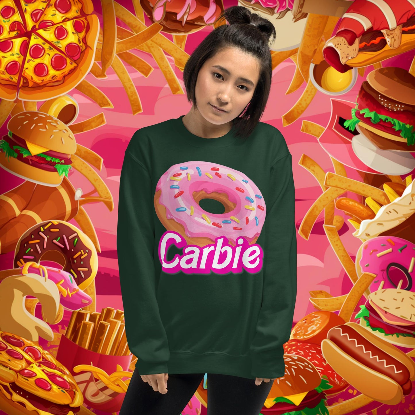 Carbie Barbie I Love Carbs I Love Donuts Unisex Sweatshirt Forest Green Sweatshirts Barbie Carbie Donuts Fast Food Ken Movies Next Cult Brand