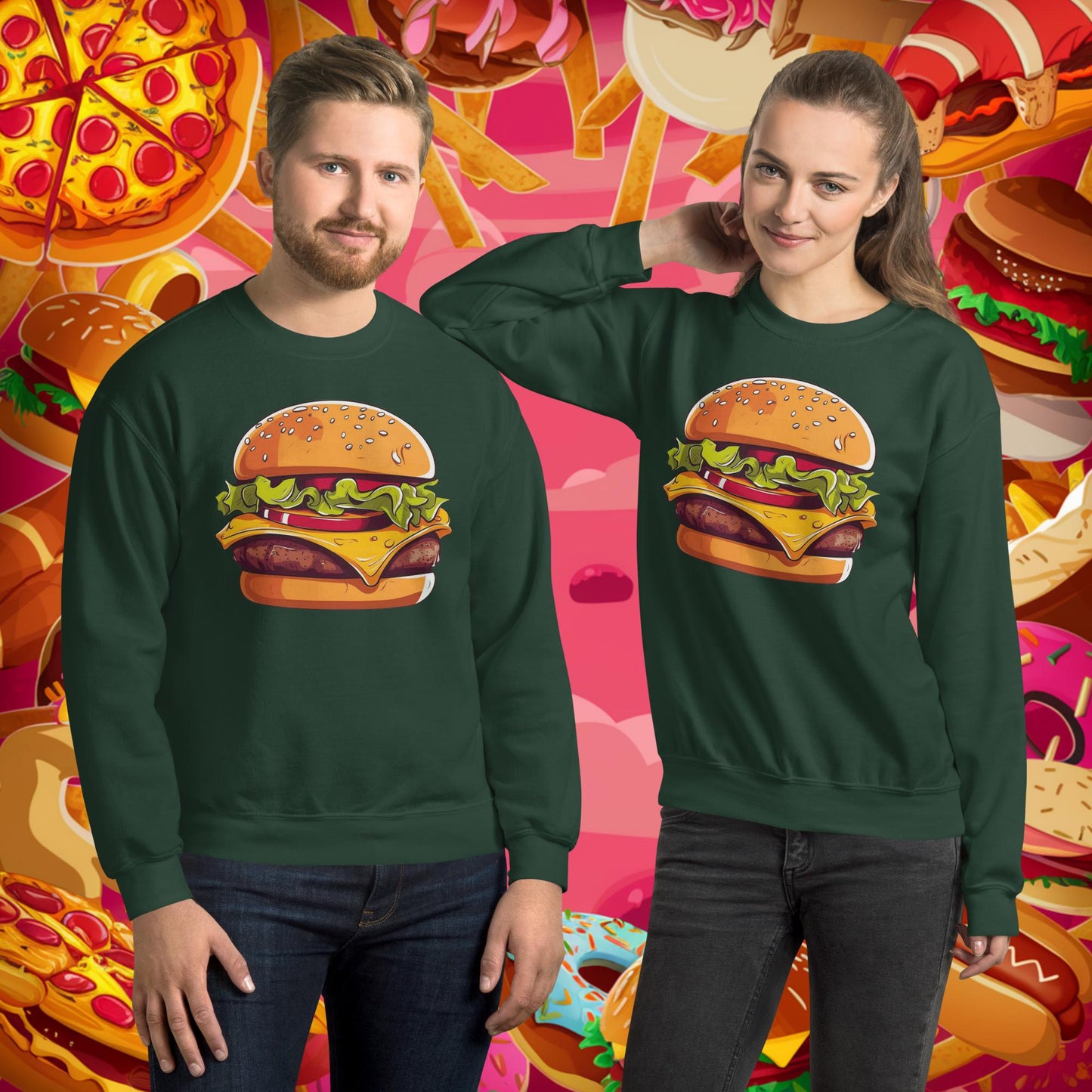 Cheeseburger I Love Burgers Unisex Sweatshirt Forest Green Sweatshirts Burgers Fast Food Next Cult Brand
