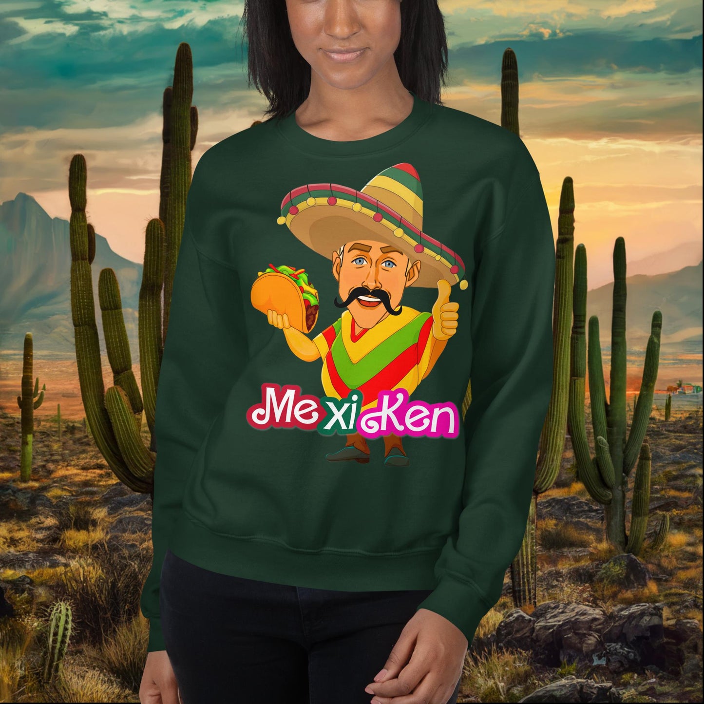 MexiKen Ken Barbie Movie Ryan Gosling Mexican Unisex Sweatshirt Forest Green Sweatshirts Barbie Celebrities Ken Mexico Movies Ryan Gosling Next Cult Brand