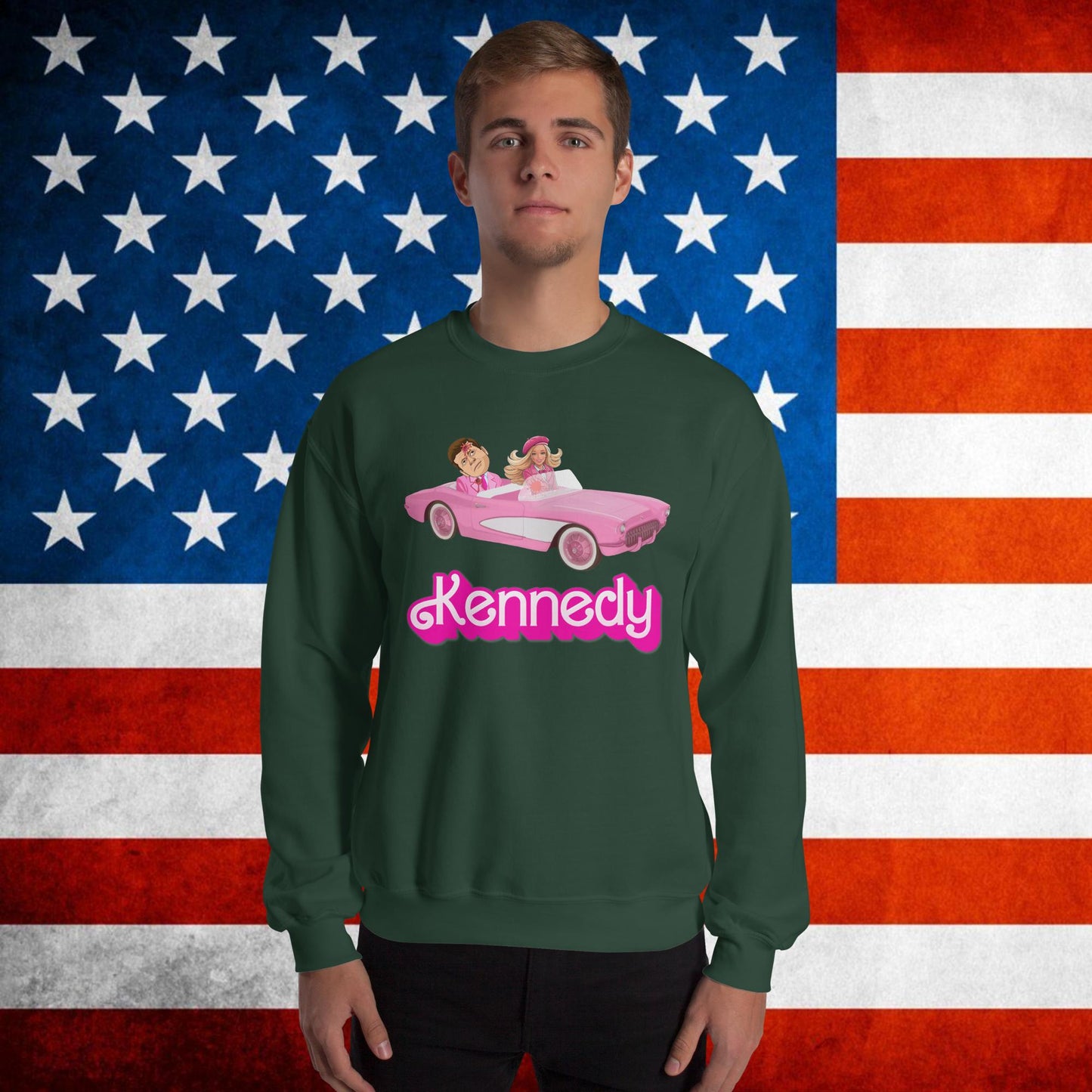 Kennedy JFK Conspiracy Ken Barbie Movie Unisex Sweatshirt Forest Green Sweatshirts Barbie Conspiracy Theories Democrats JFK Ken Politics Next Cult Brand