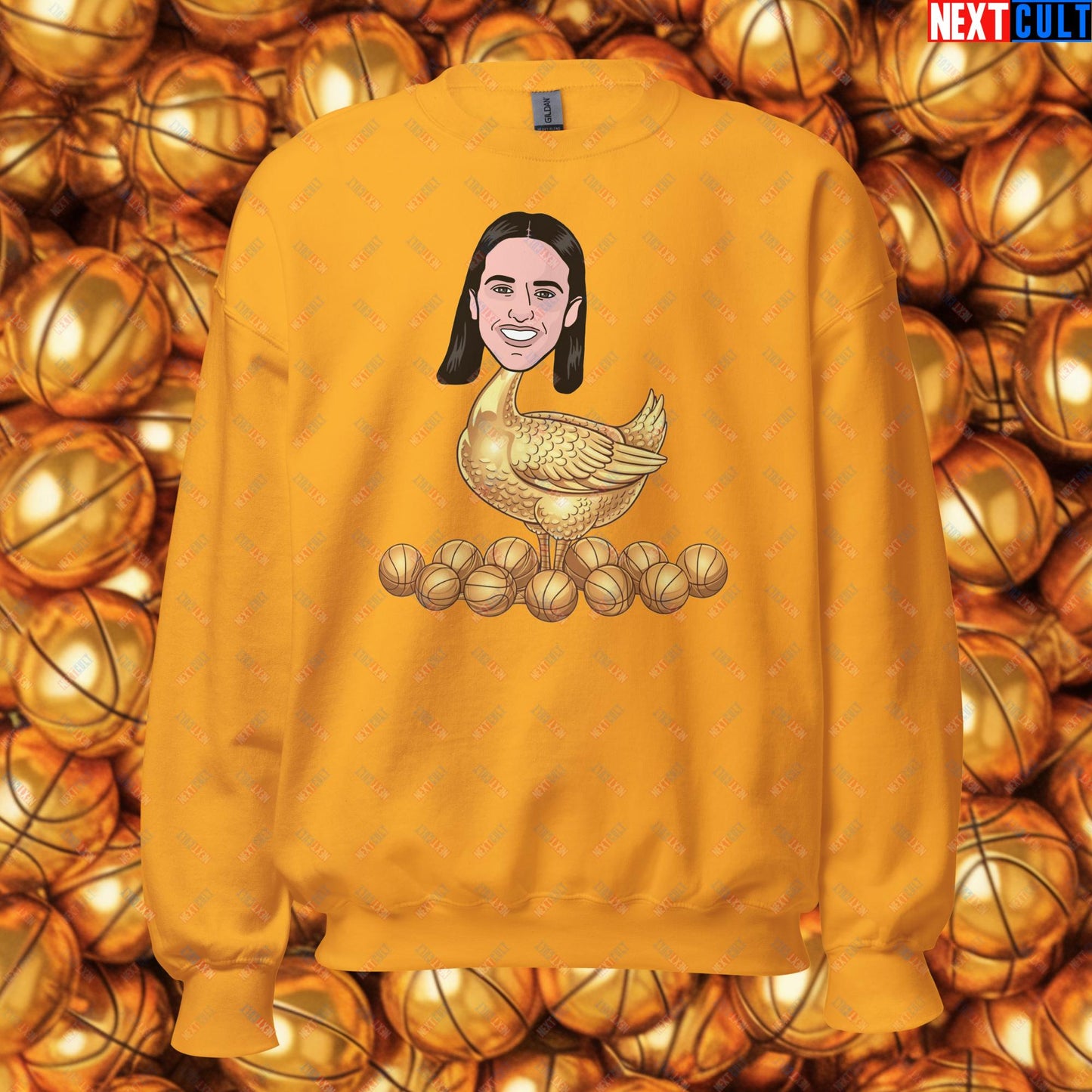 Caitlin Clark Golden Goose Sweatshirt - Funny WNBA Indiana Fever Basketball Meme Jumper - Golden Basketball Laying Goose Design for Fans - Perfect Gift for Basketball Lovers Unisex Sweatshirt Gold Sweatshirts Basketball Caitlin Clark Indiana Fever WNBA Next Cult Brand