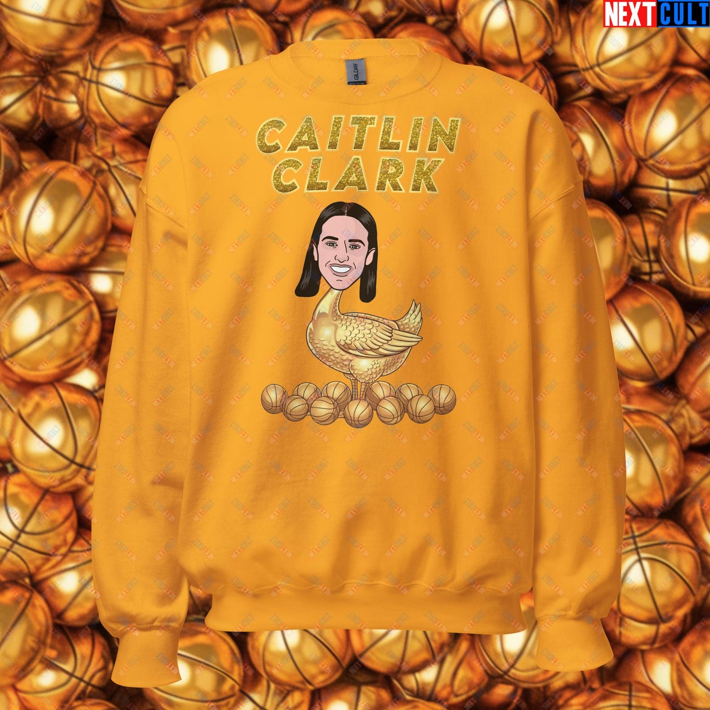 Caitlin Clark Golden Goose Sweatshirt - Women's Basketball Meme Jumper - Indiana Fever & WNBA Fan Gift - Funny Cartoon Pullover for Basketball Lovers Unisex Sweatshirt Gold Sweatshirts Basketball Caitlin Clark Indiana Fever WNBA Next Cult Brand