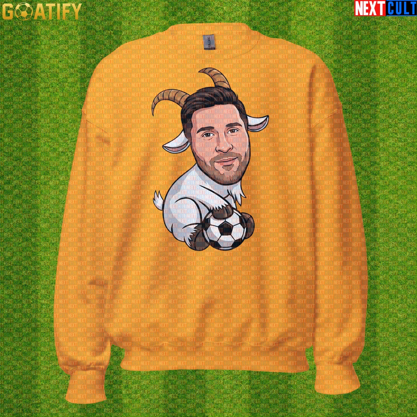 Lionel Messi Sweatshirt - GOAT Soccer Crewneck Gift for Argentina World Cup Football Fans Gold Sweatshirts Next Cult Brand