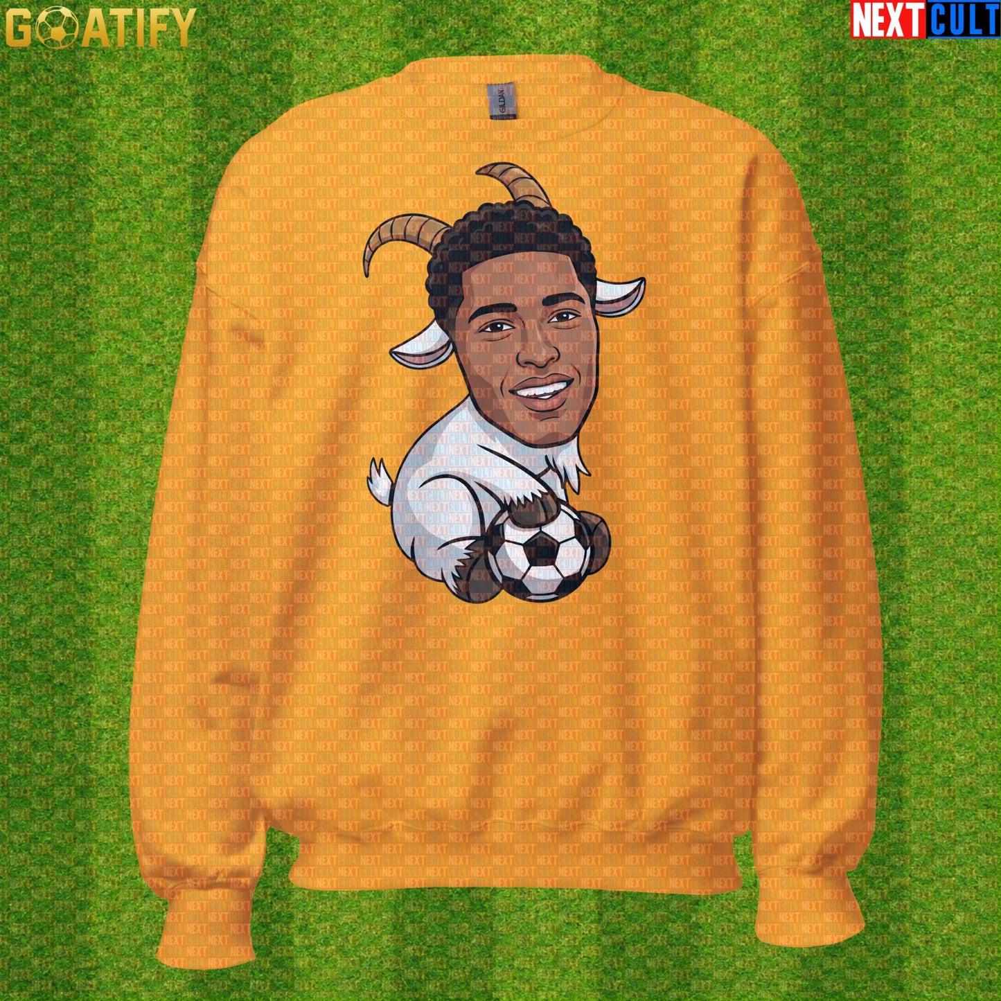 Jude Bellingham Sweatshirt – GOAT Football Crewneck for Madrid and England Supporters Gold Sweatshirts Next Cult Brand