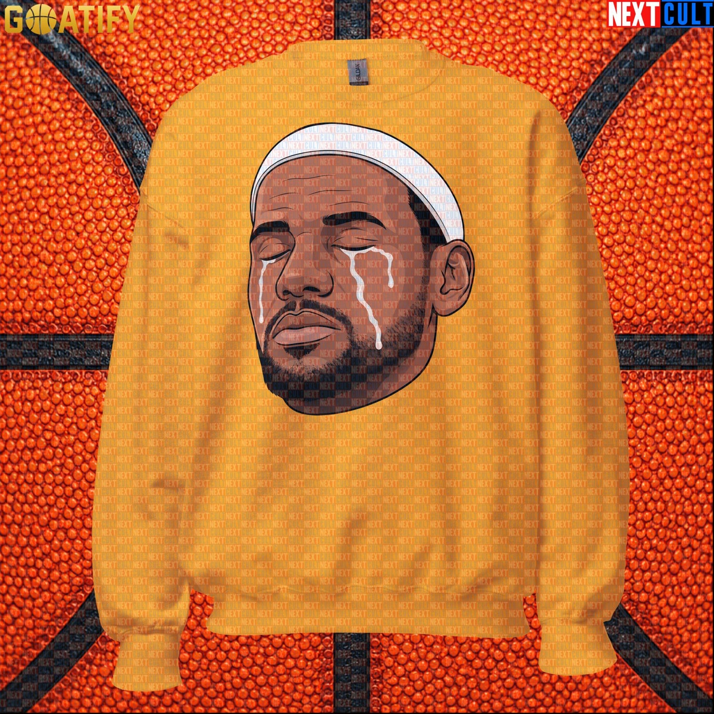 Crying LeBron Meme Sweatshirt – Emotional NBA Basketball Crewneck Gift for Sports Fans Gold Sweatshirts Next Cult Brand