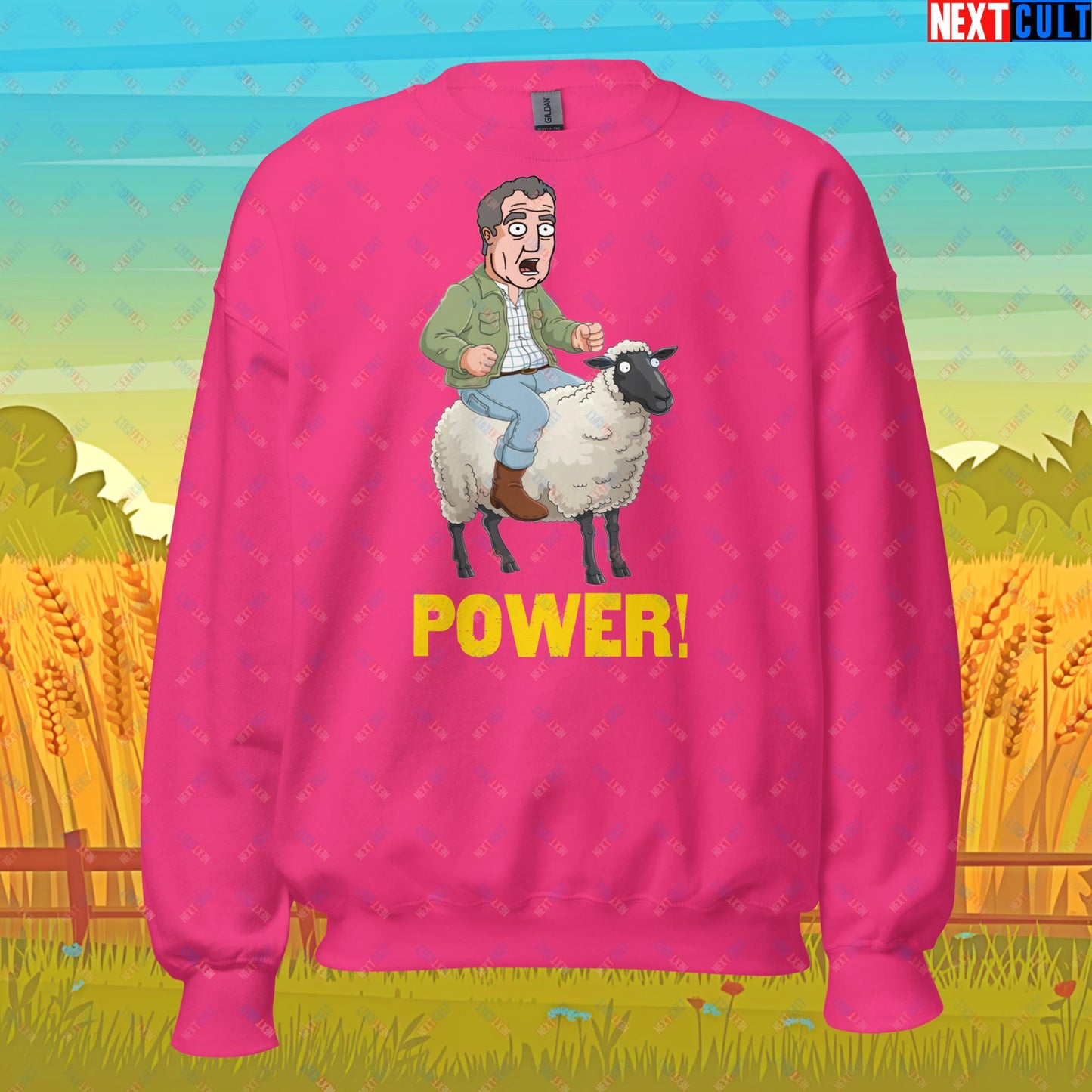 Power Sheep Jeremy Clarkson's Farm Diddly Squat Grand Tour Top Gear Funny Meme Cartoon Unisex Sweatshirt Heliconia Sweatshirts Clarkson's Farm Grand Tour Jeremy Clarkson Top Gear TV Shows Next Cult Brand