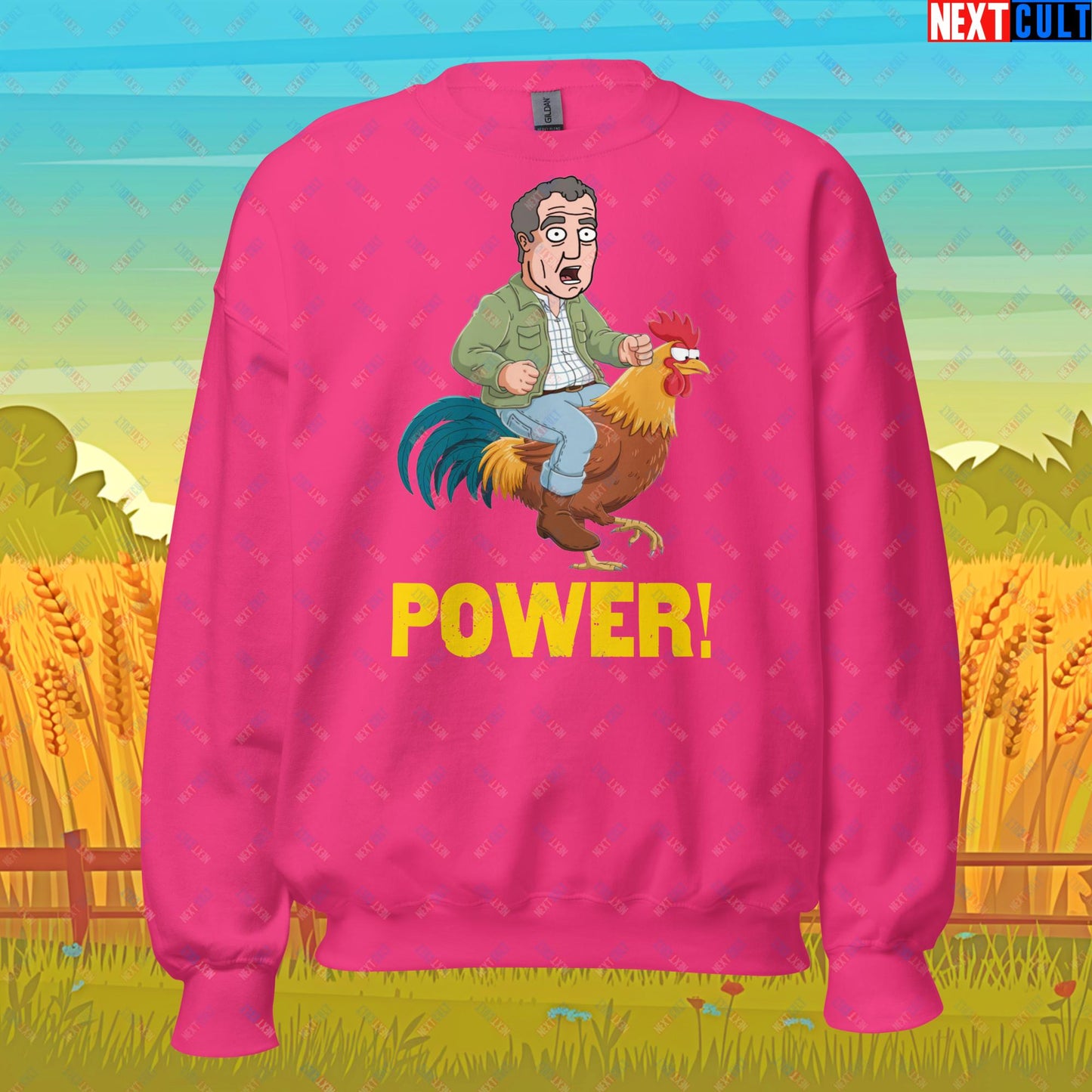 Power Rooster Chicken Farming Jeremy Clarkson's Farm Diddly Squat Grand Tour Top Gear Funny Meme Cartoon Unisex Sweatshirt Heliconia Sweatshirts Clarkson's Farm Grand Tour Jeremy Clarkson Top Gear TV Shows Next Cult Brand