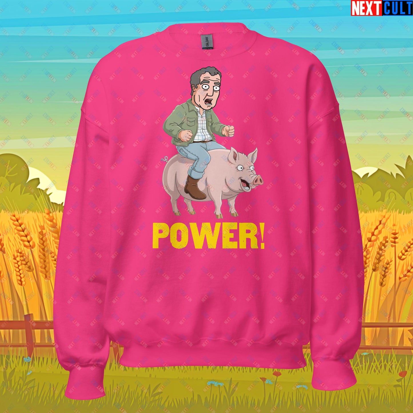 Power Pig Farming Jeremy Clarkson's Farm Diddly Squat Grand Tour Top Gear Funny Meme Cartoon Unisex Sweatshirt Heliconia Sweatshirts Clarkson's Farm Grand Tour Jeremy Clarkson Top Gear TV Shows Next Cult Brand