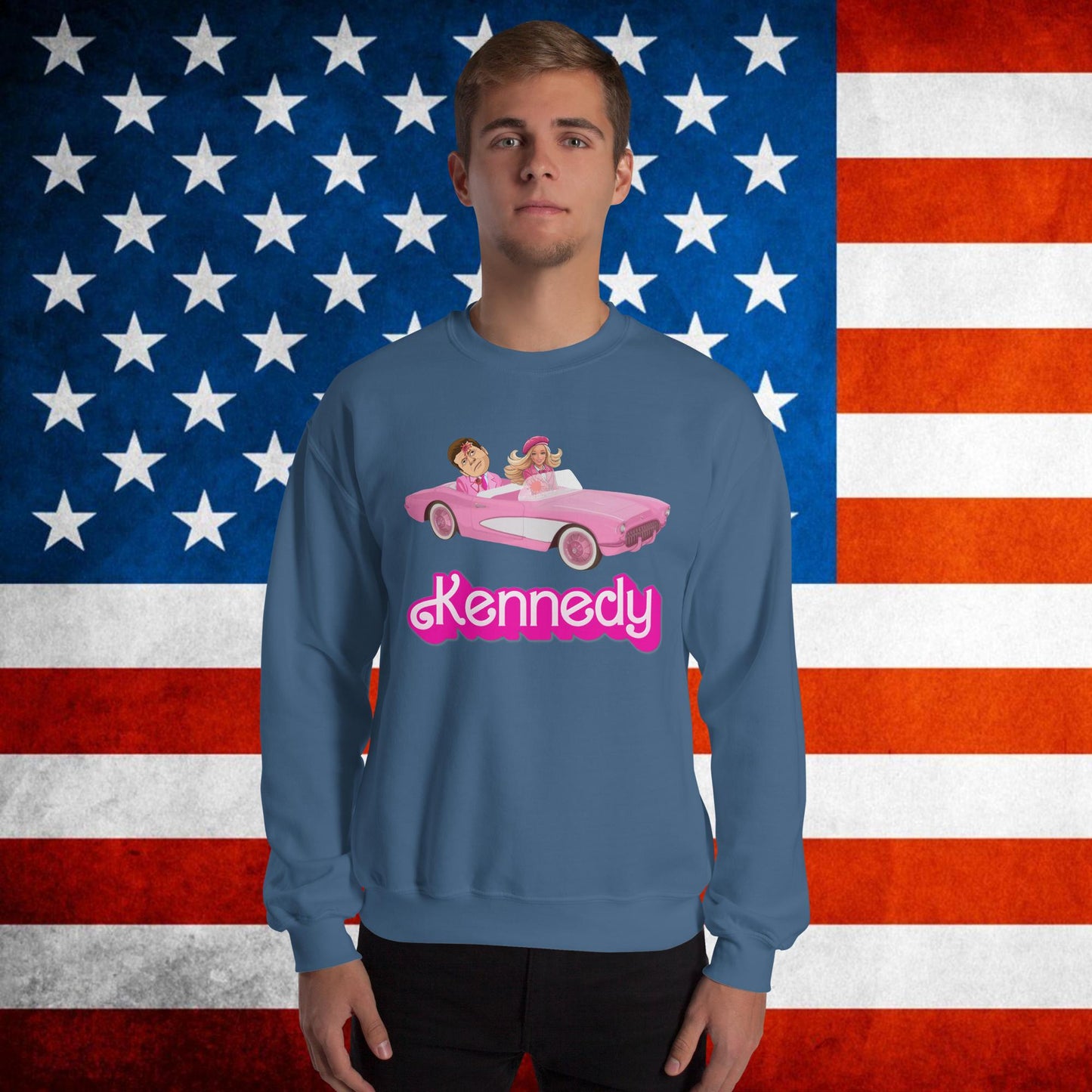 Kennedy JFK Conspiracy Ken Barbie Movie Unisex Sweatshirt Indigo Blue Sweatshirts Barbie Conspiracy Theories Democrats JFK Ken Politics Next Cult Brand
