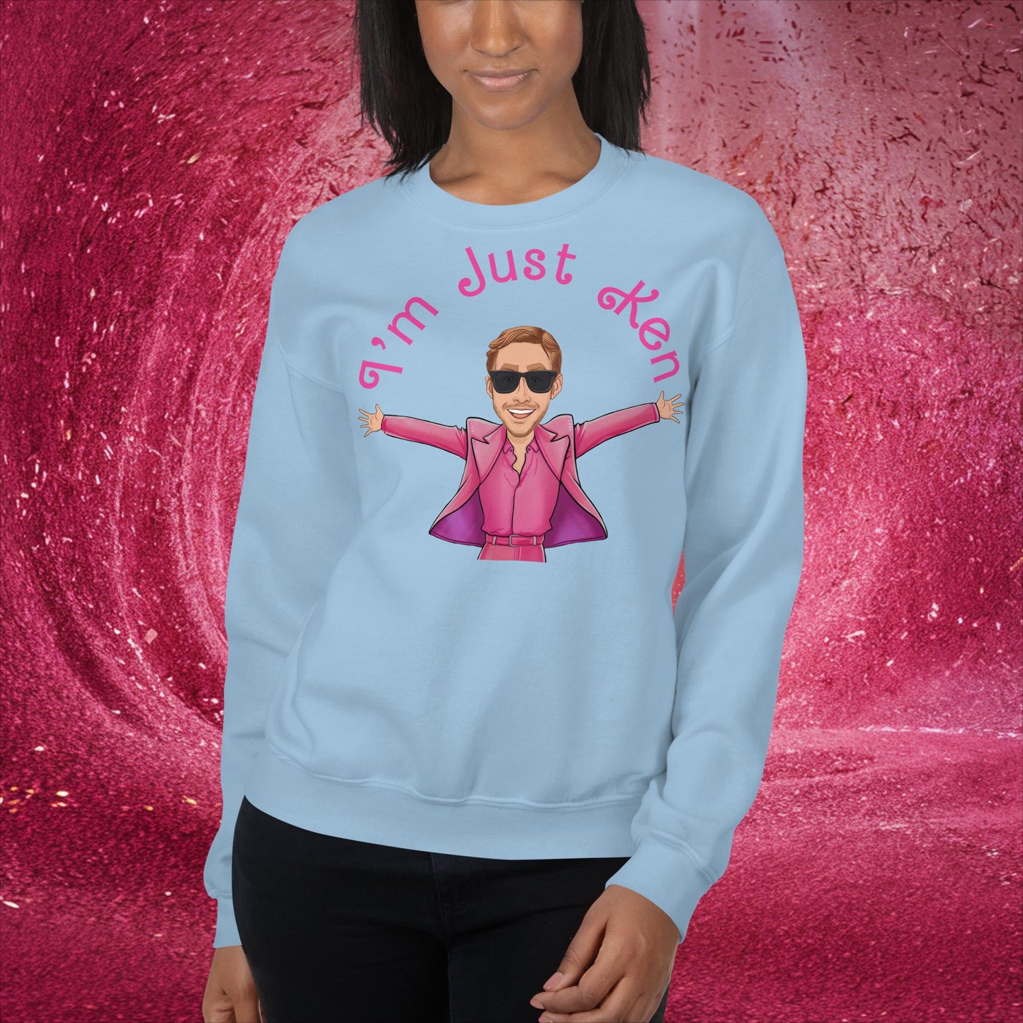 Ken Barbie Ryan Gosling I'm Just Ken Unisex Sweatshirt Light Blue Sweatshirts Barbie Celebrities Ken Movies Ryan Gosling Next Cult Brand